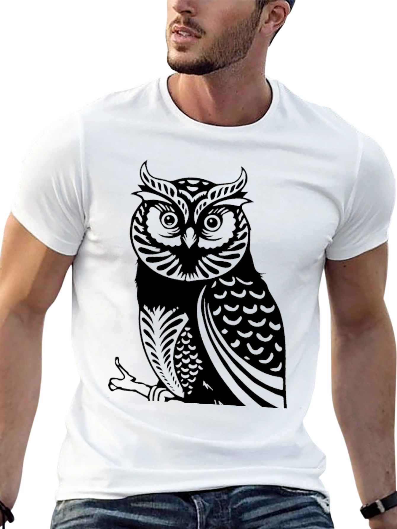 Cool Owl Graphic Print Black T-Shirt