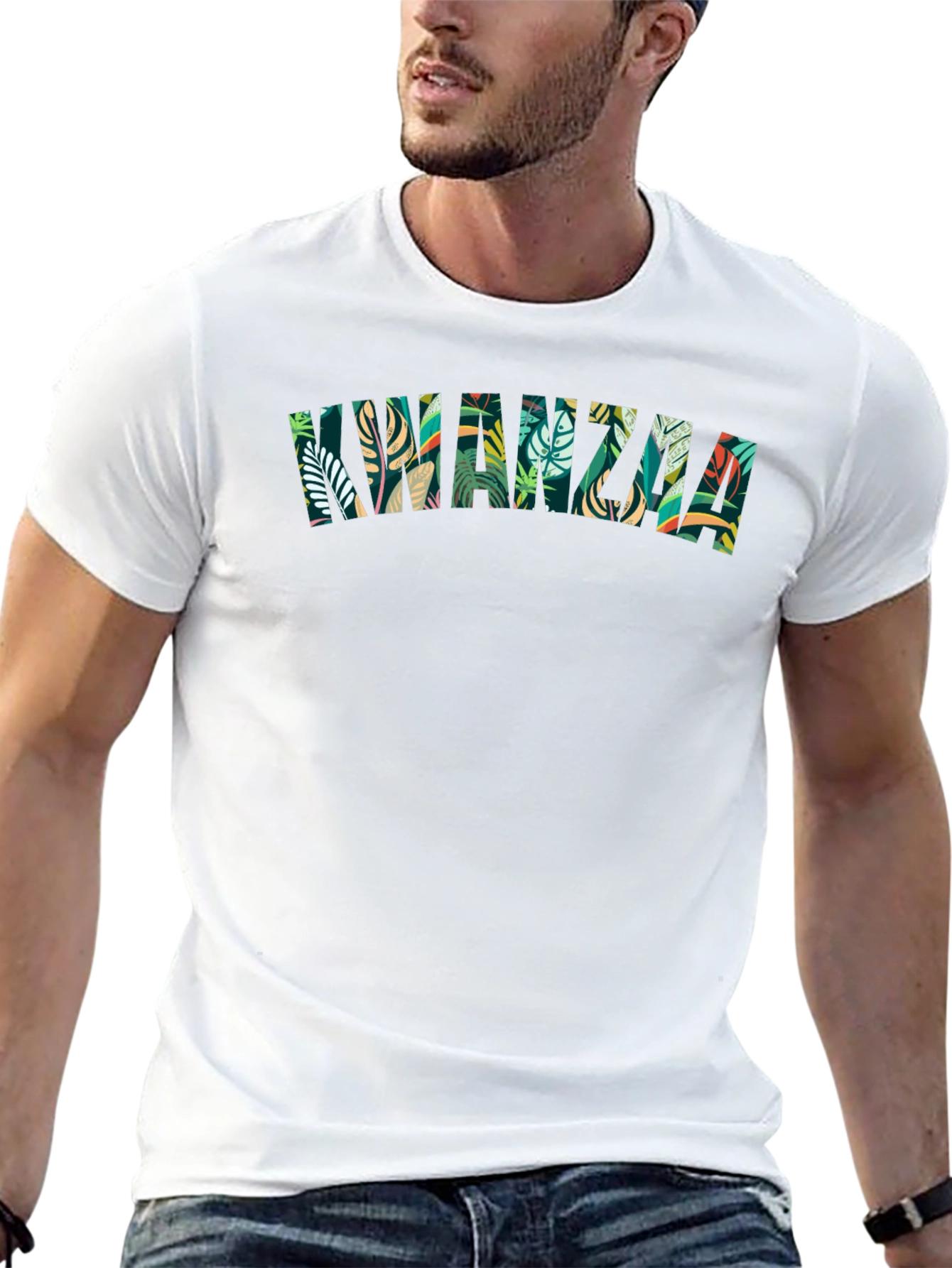 Kwanzaa Leaf Print Tee - Black Cotton Casual Shirt