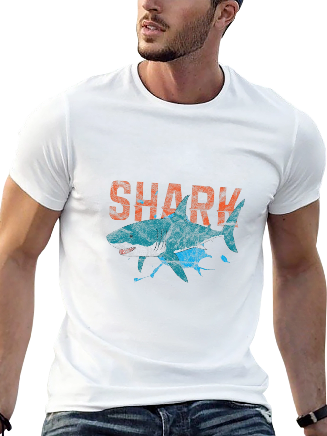 Shark Graphic Print Crew Neck T-Shirt