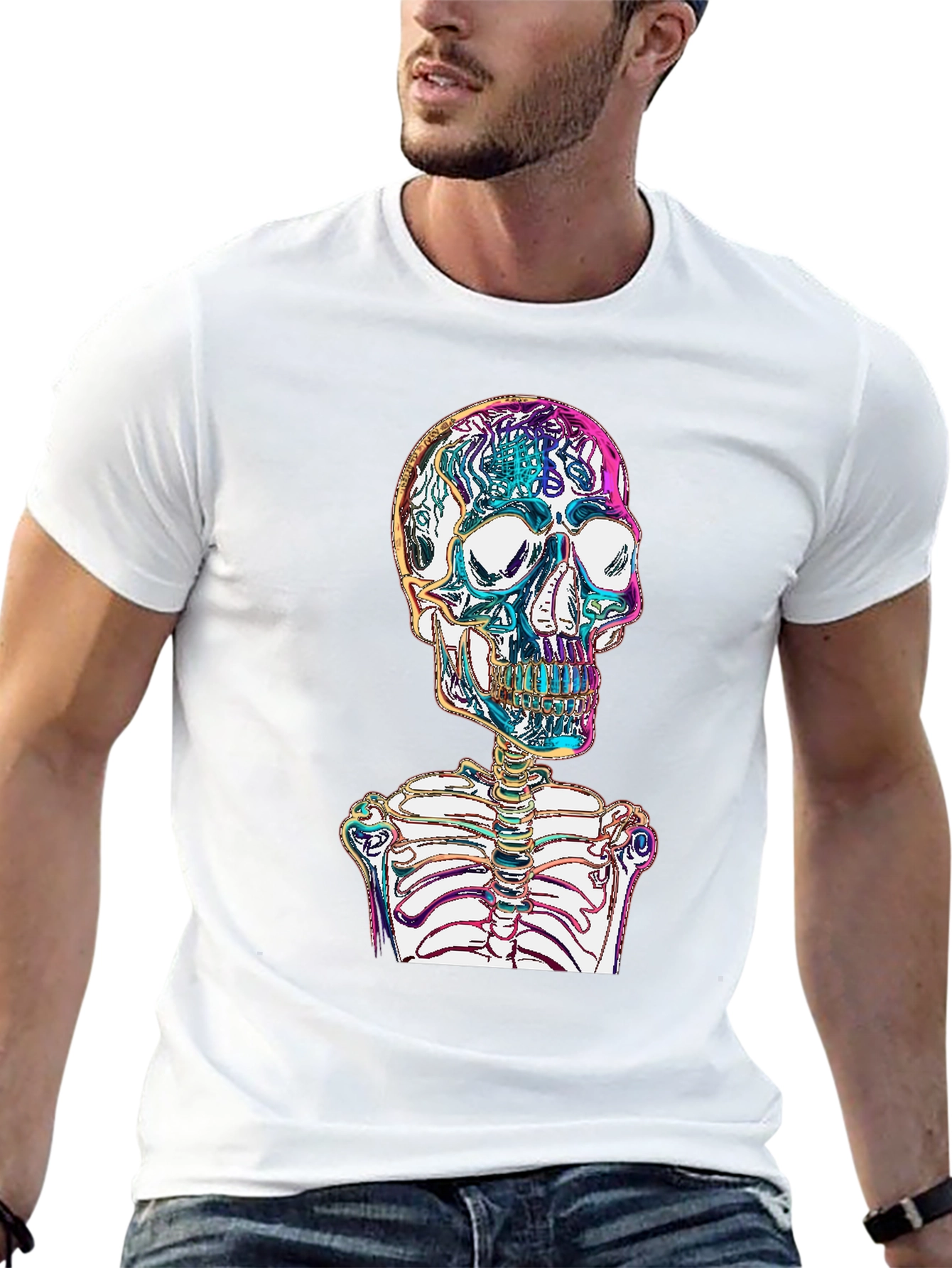 Vibrant Skull & Ribcage Graphic Print T-Shirt