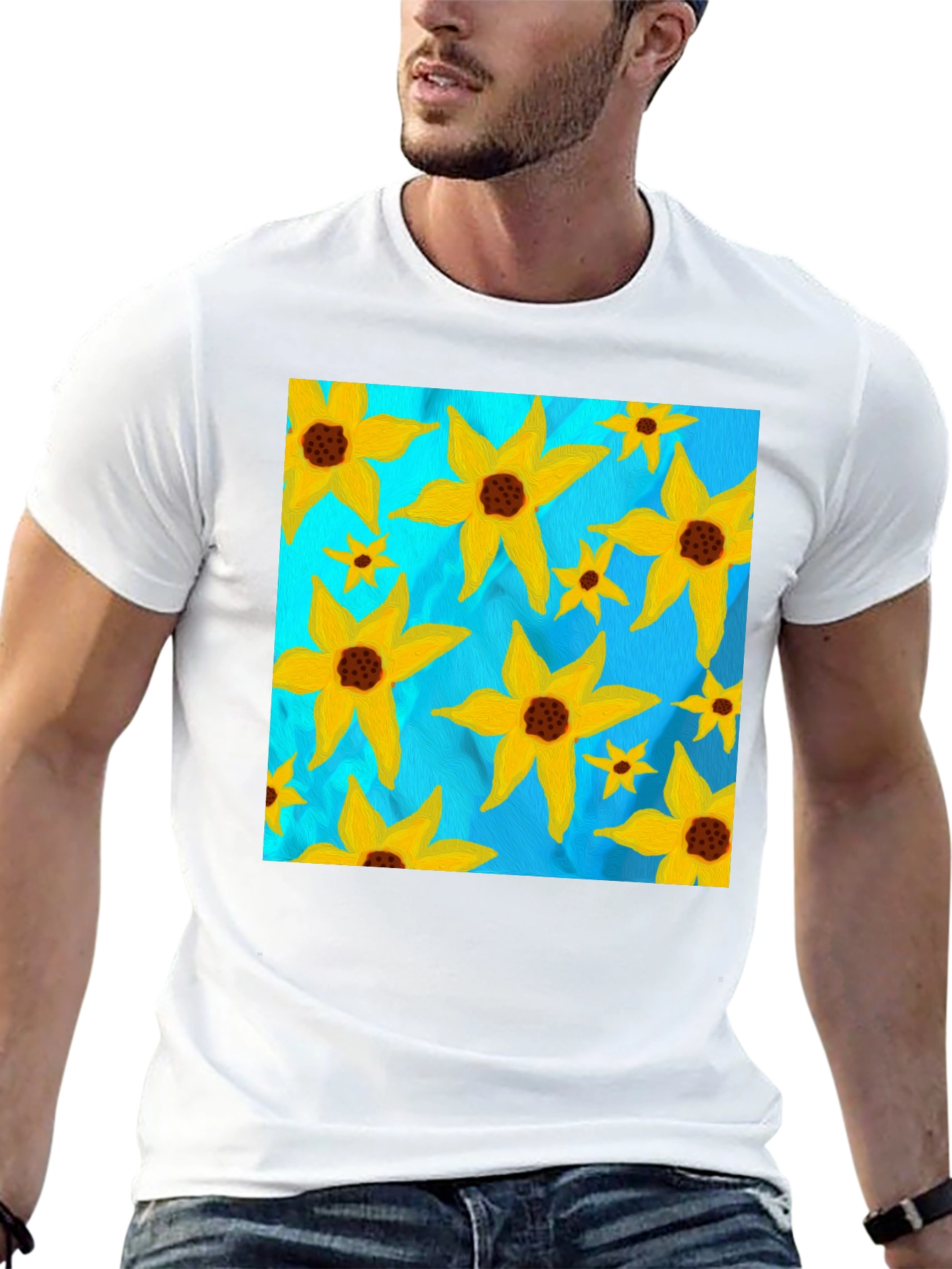 Floral Sun Graphic Tee - Black Casual T-Shirt