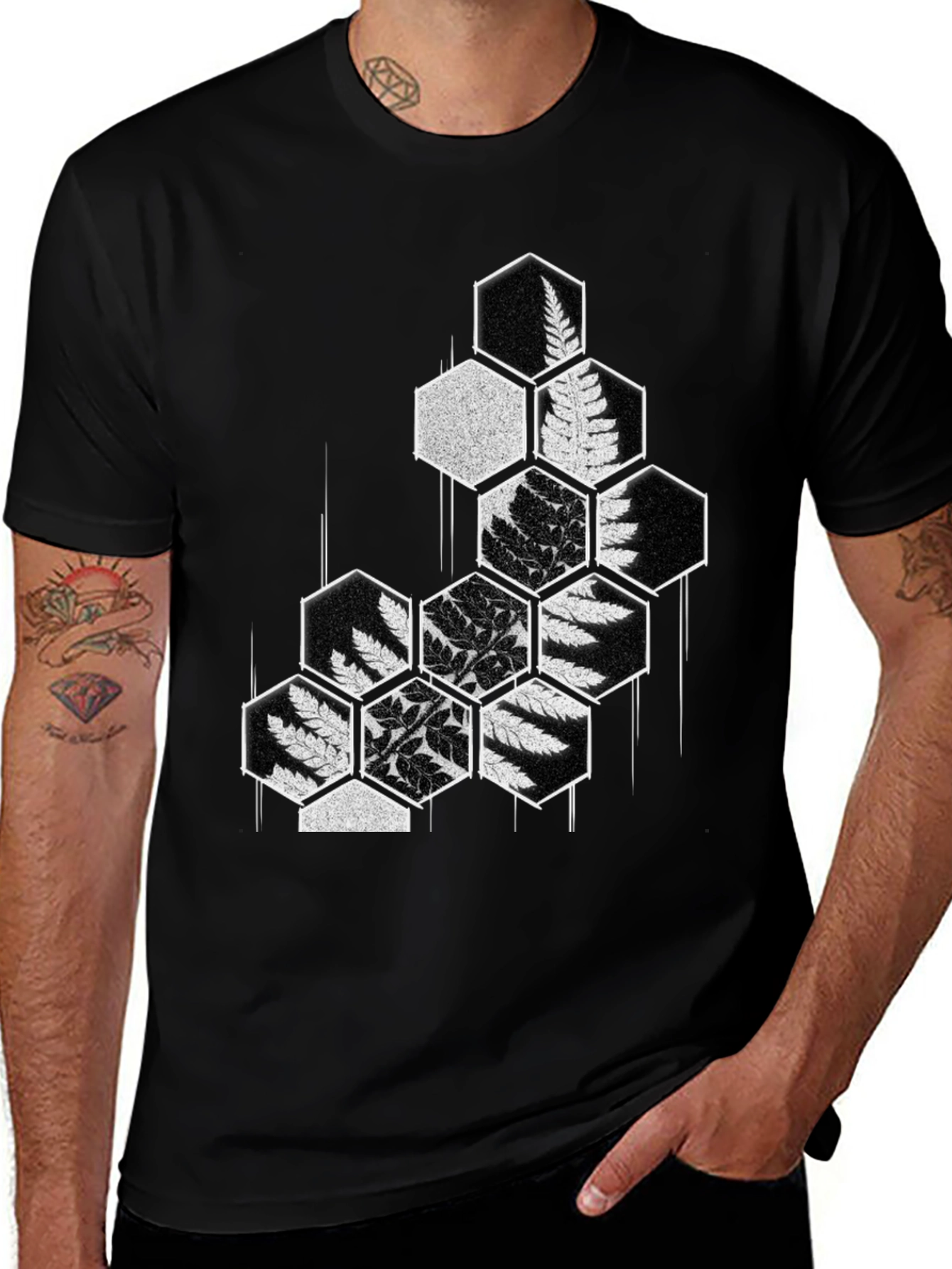 Geometric Fern Black Tee