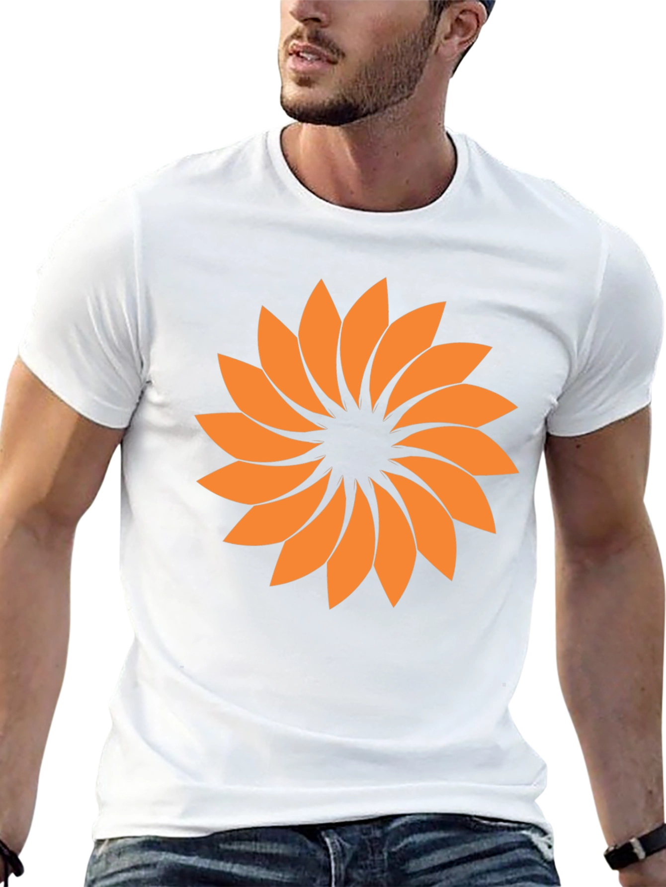 Abstract Orange Flower Graphic T-Shirt - Casual Style
