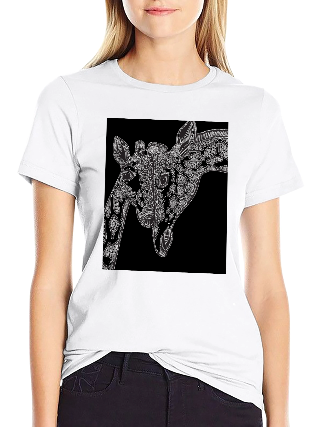 Giraffe Art Black T-Shirt - Unique Graphic Tee