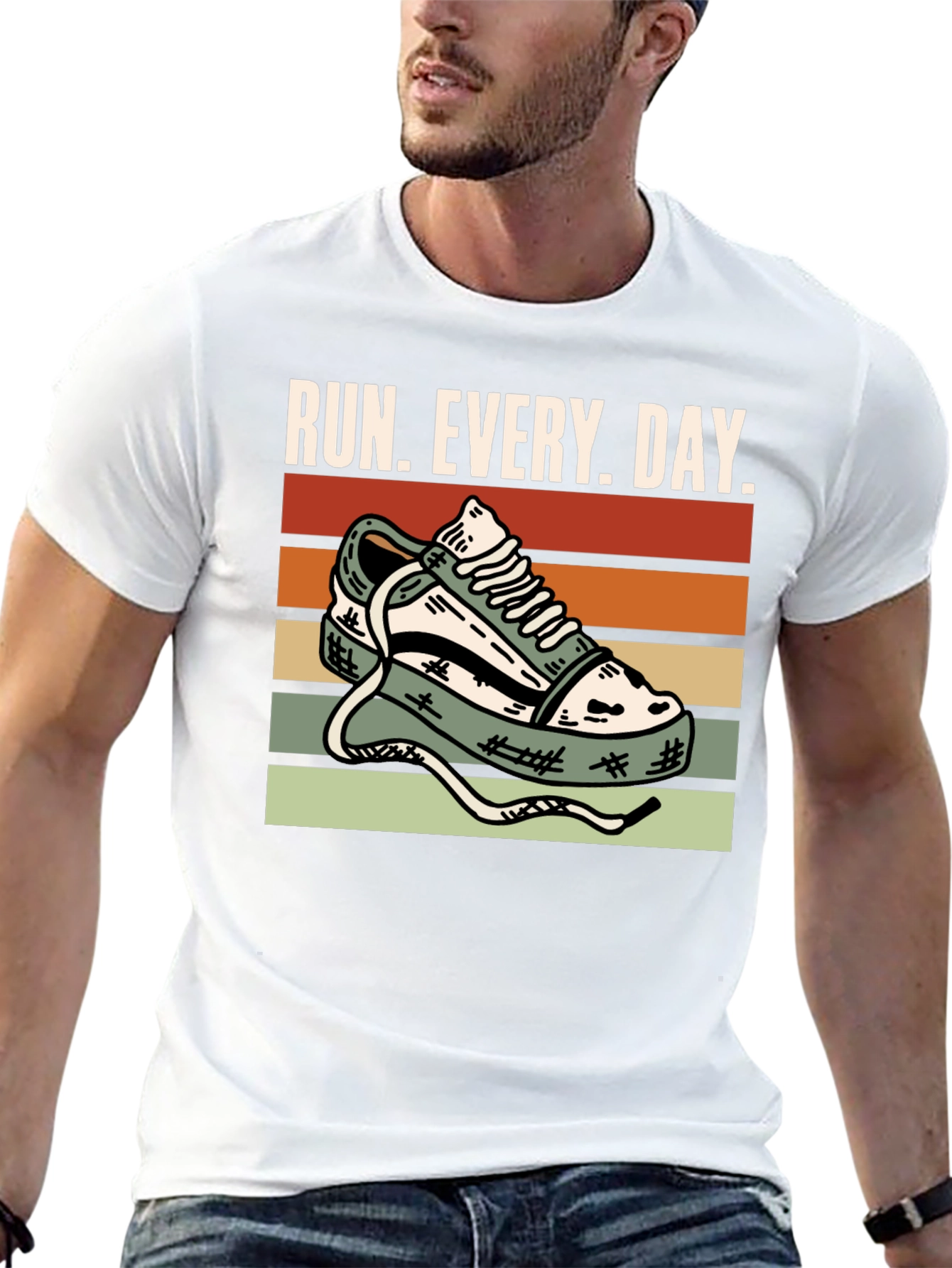 Run Every Day Graphic Tee - Retro Sneaker Design
