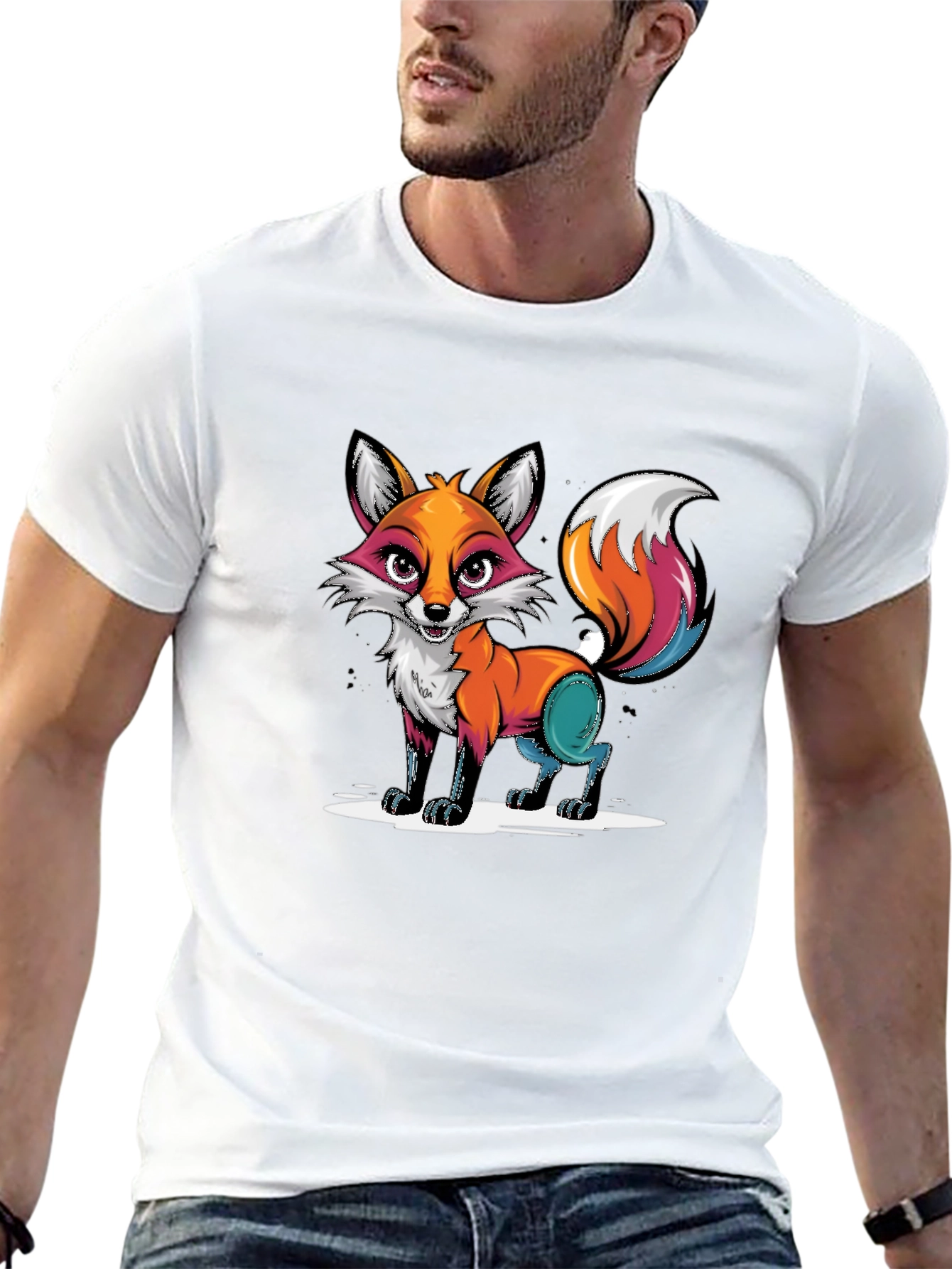 Cartoon Fox Graphic Tee - Black T-Shirt