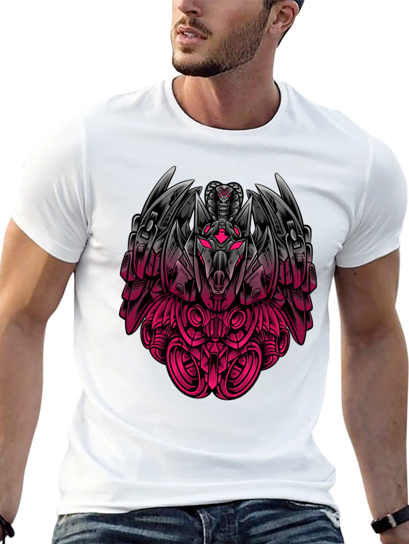 Robot Snake Graphic Print Black T-Shirt