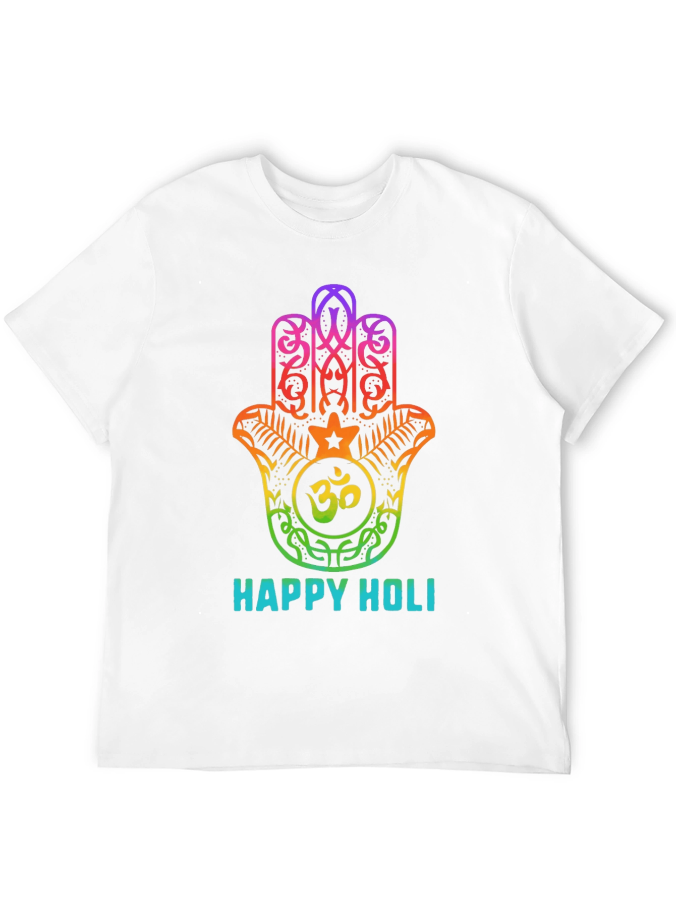 Happy Holi Rainbow Hamsa Hand Graphic T-Shirt