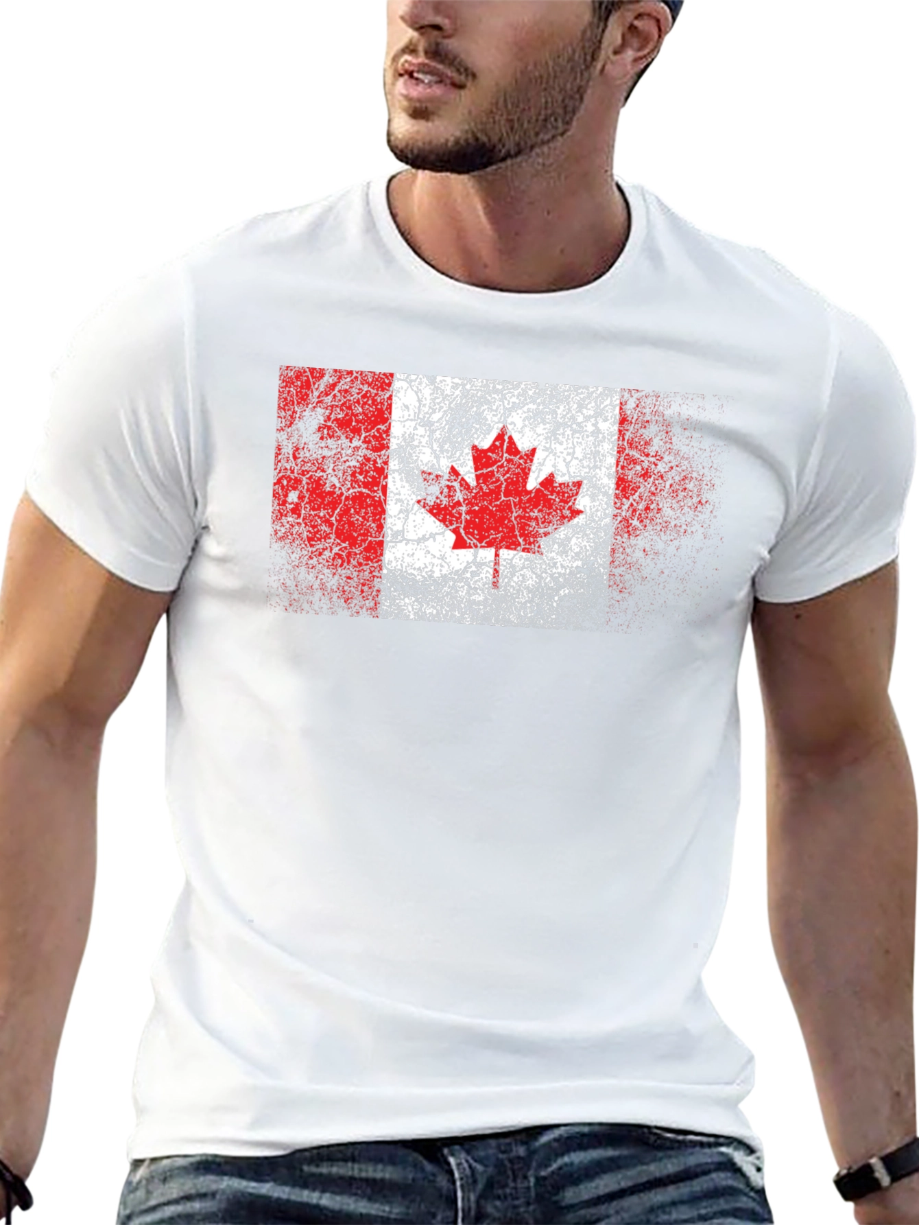 Distressed Canadian Flag Graphic Black T-Shirt