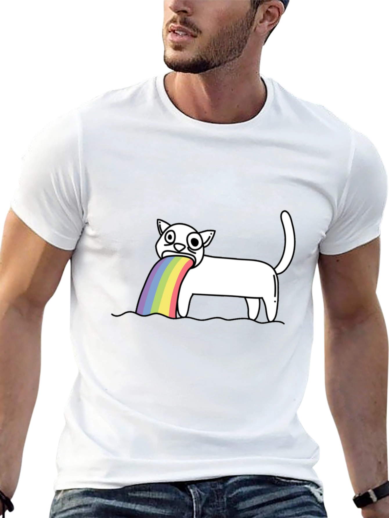 Rainbow Puke Cat Graphic Tee