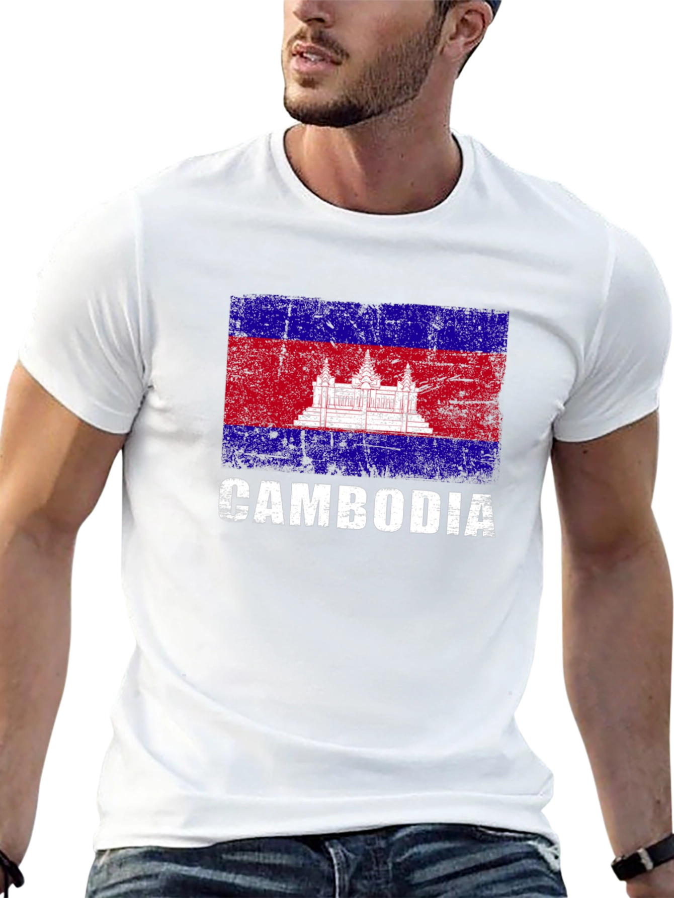 Cambodia Flag Distressed Graphic T-Shirt