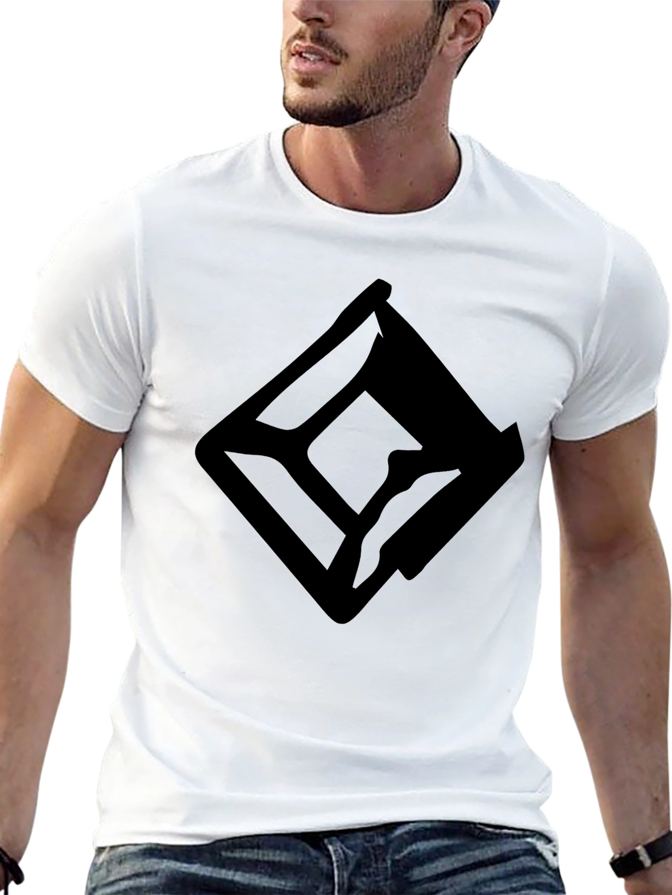 Black Graphic Tee - Abstract Diamond Design