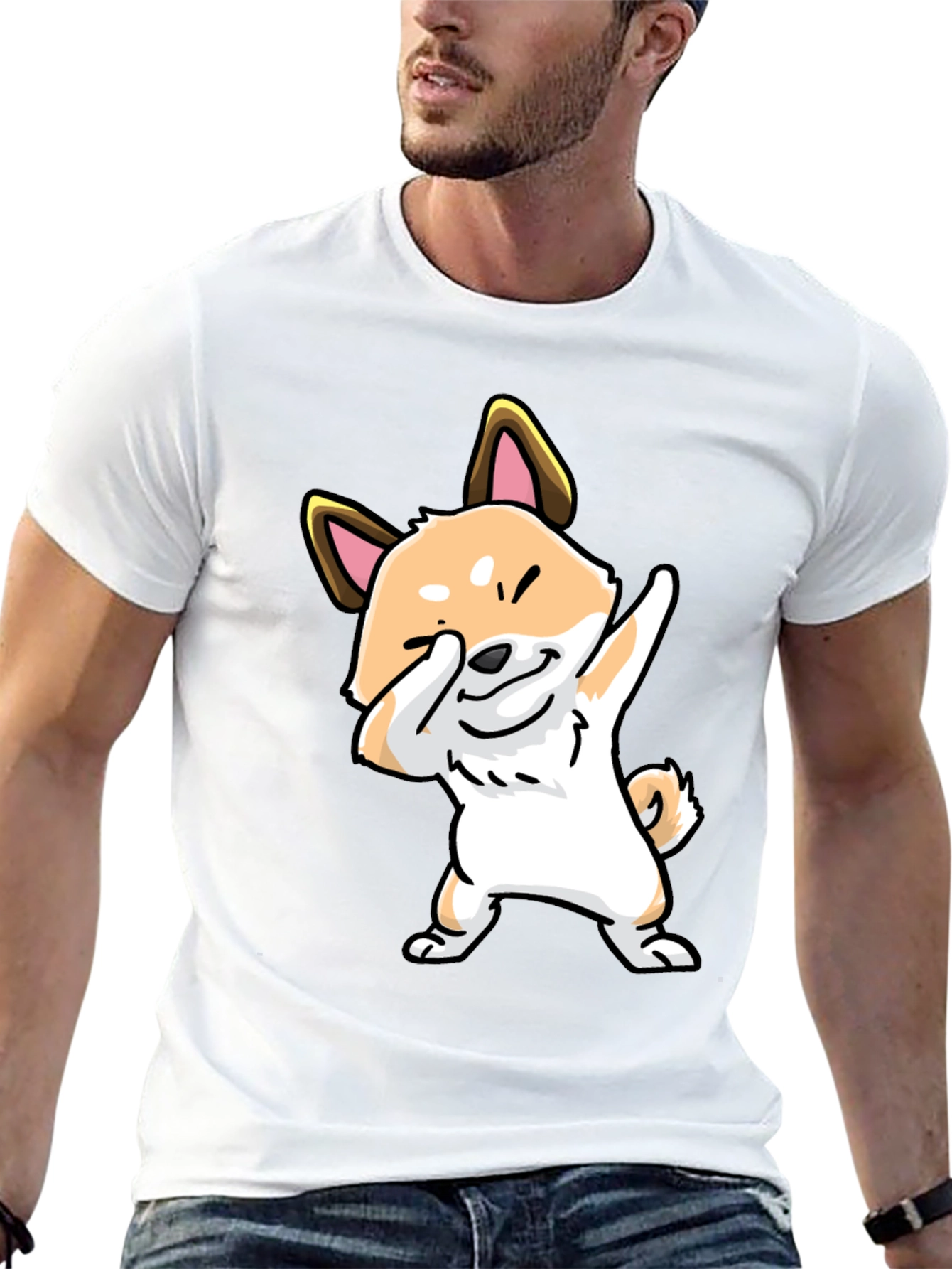 Dabbing Shiba Inu Graphic Tee - Black Cotton T-Shirt