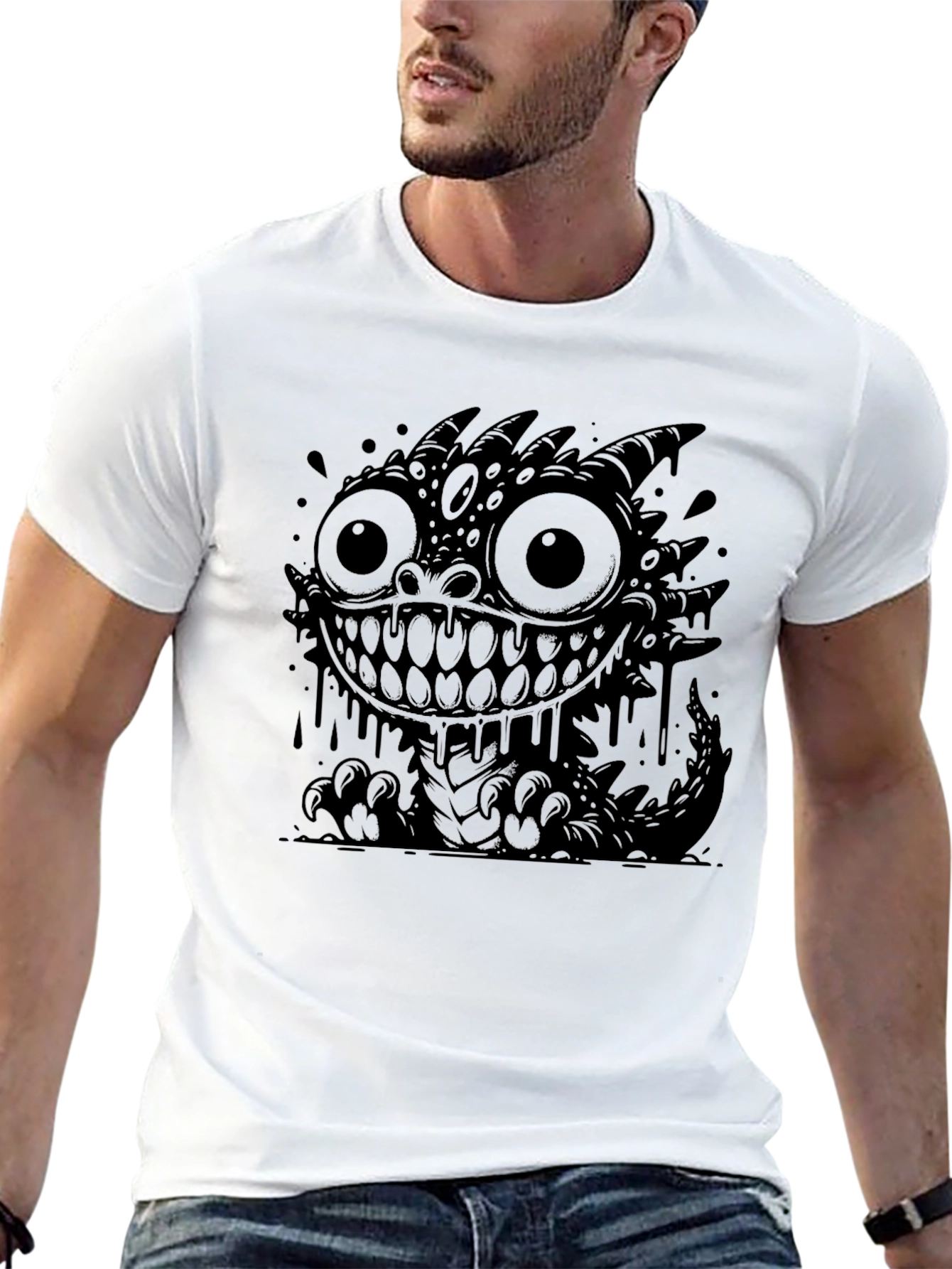 Monster Graphic Tee - Black Cotton T-Shirt