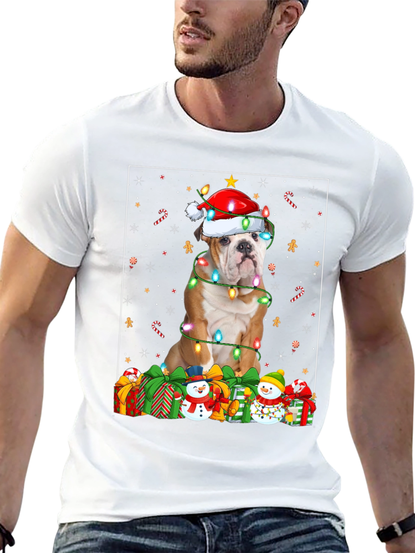 Bulldog Christmas Lights T-Shirt