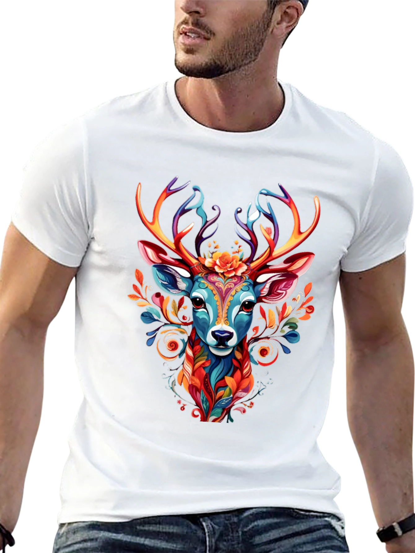 Vibrant Deer Graphic Tee - Unique Animal Design
