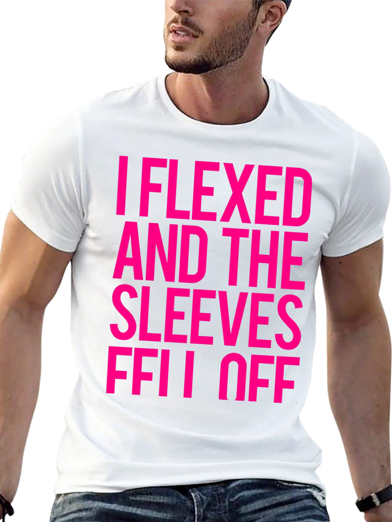 Funny Flexed Sleeves Off Graphic Tee - Black