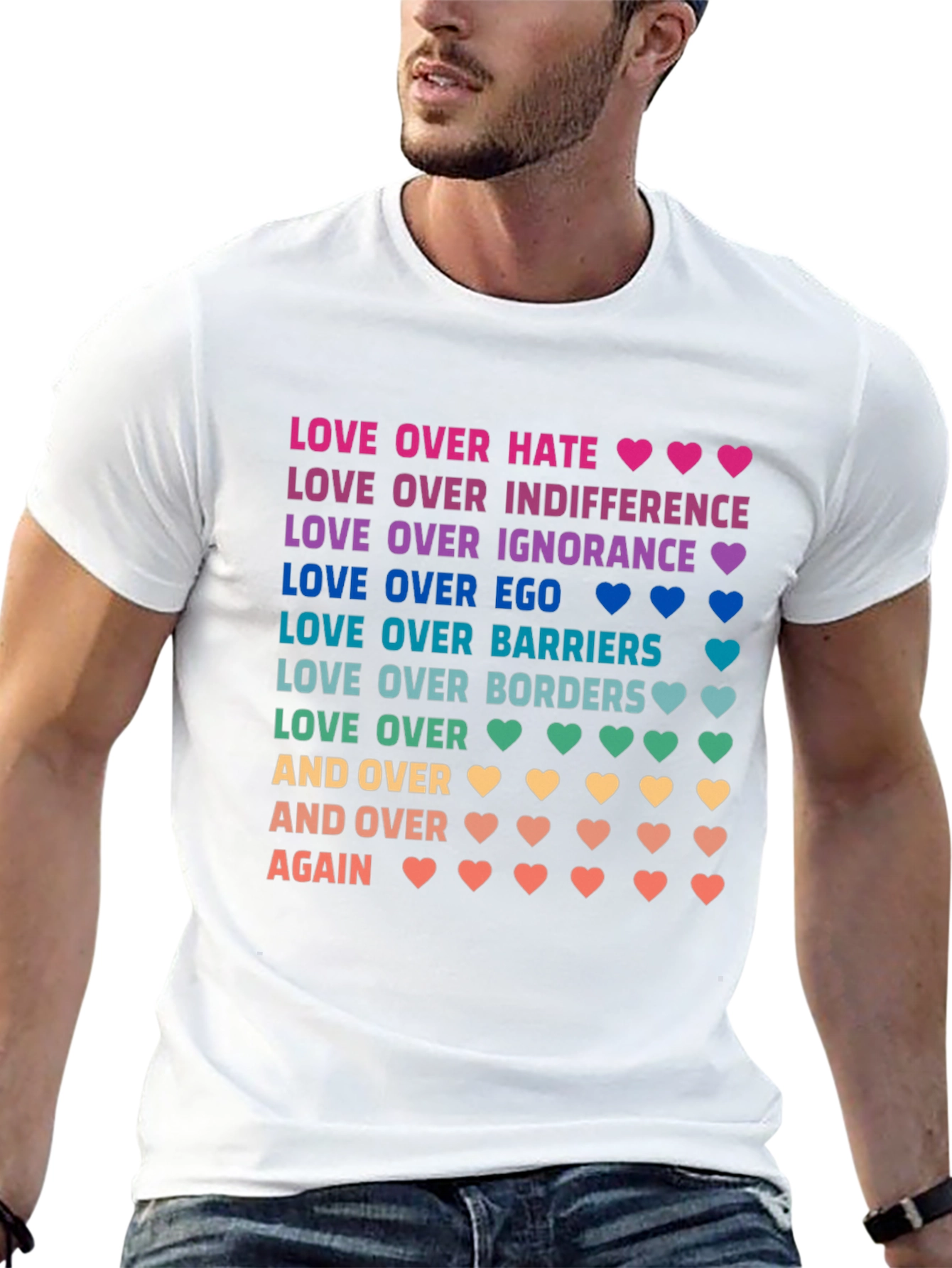 Love Over Hate Rainbow Text Graphic Tee