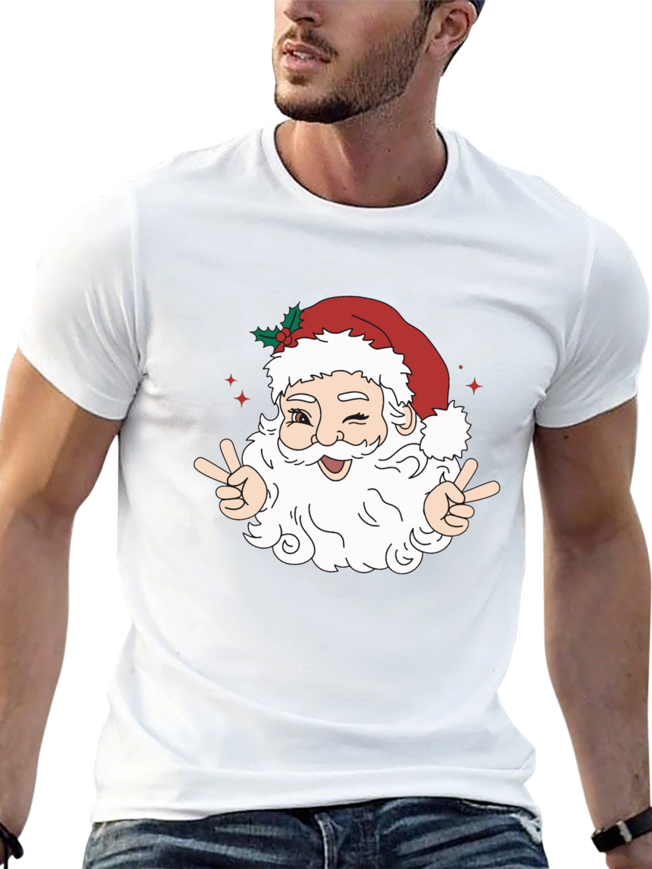 Santa Peace Sign Black T-Shirt