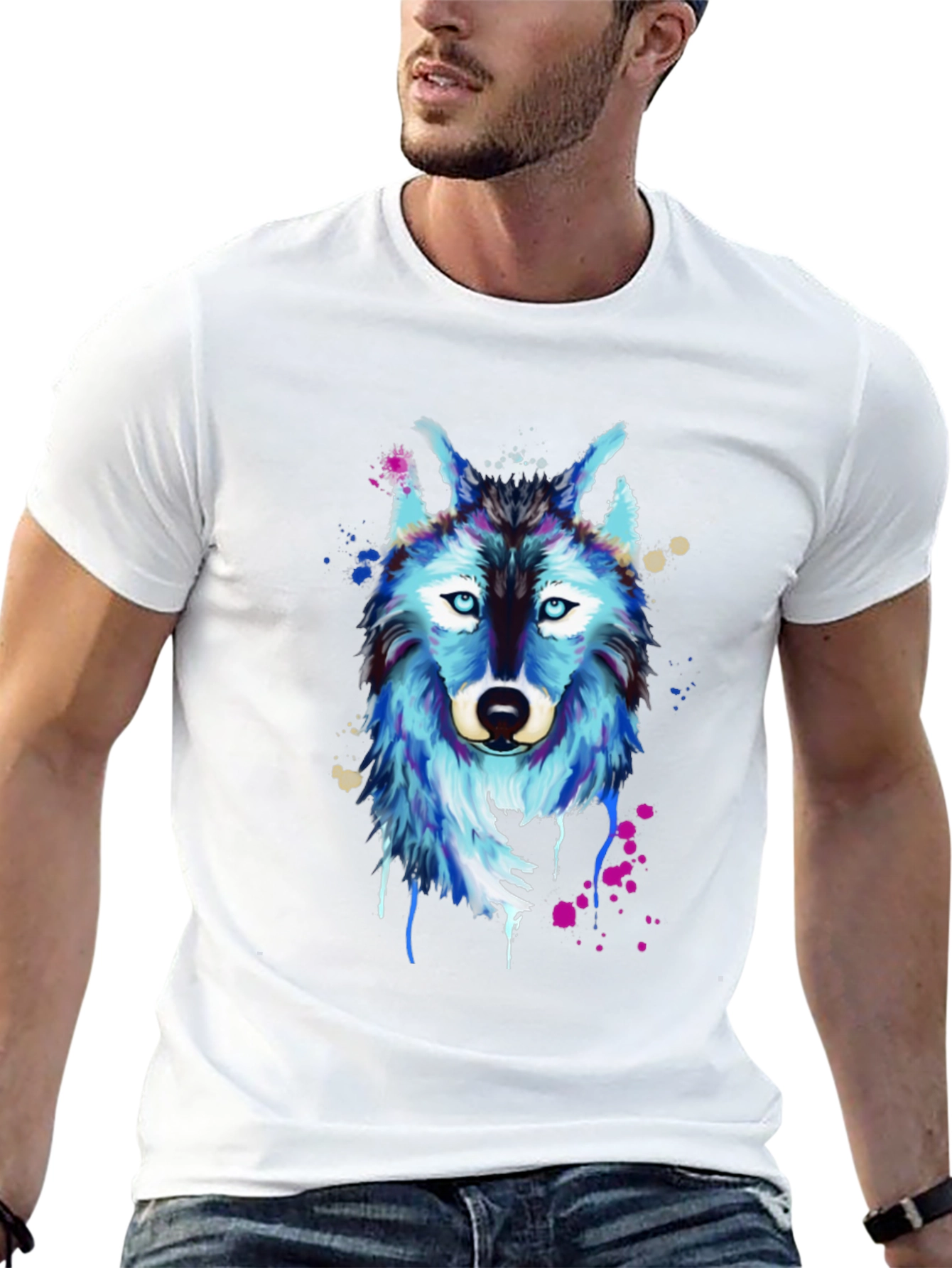 Wolf Graphic Print T-Shirt - Mens Black Tee
