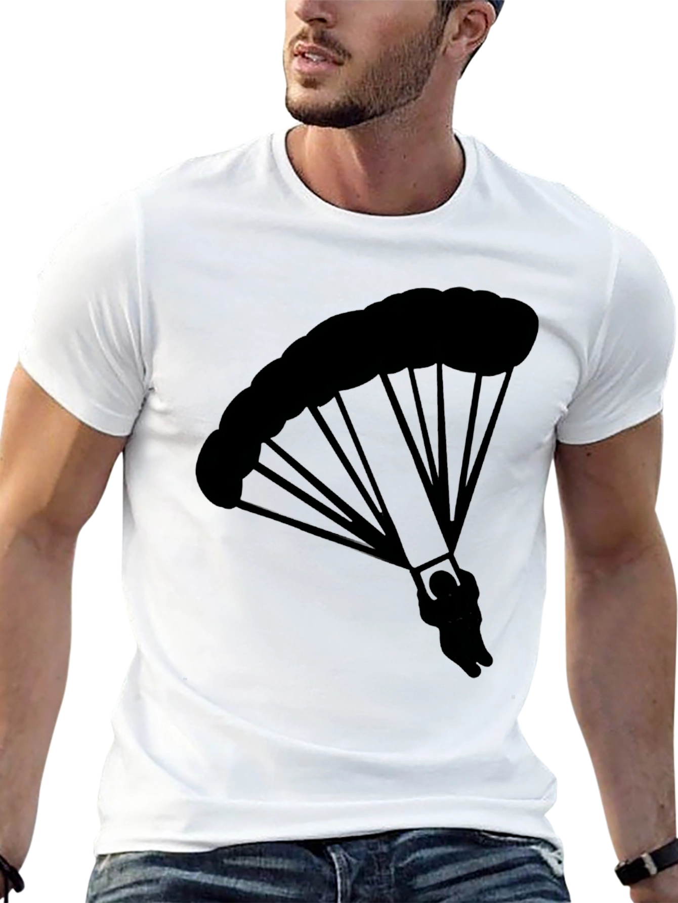 Black Parachute Graphic Tee - Skydiving Adventure Shirt