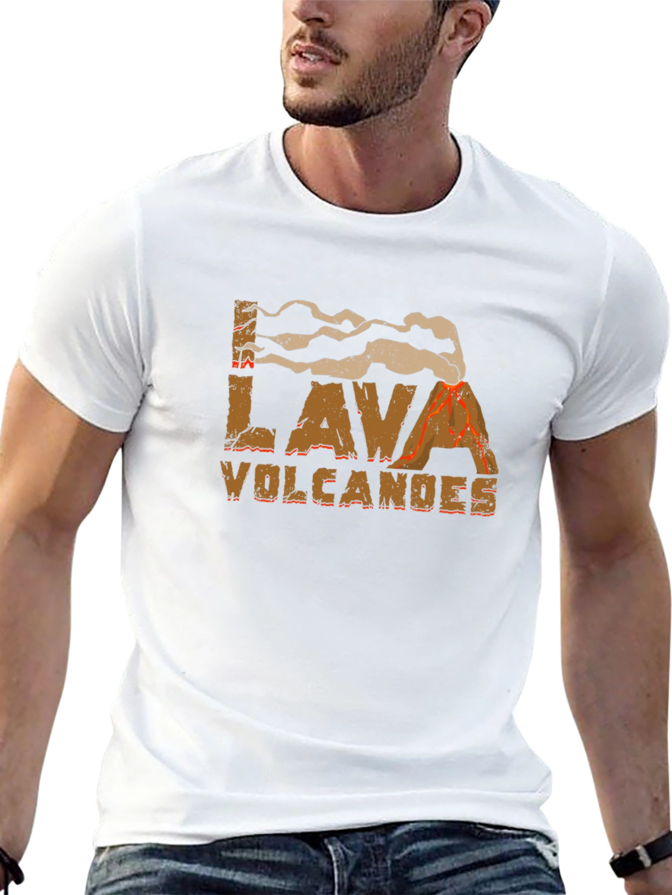 Lava Volcanoes Graphic Print Black T-Shirt