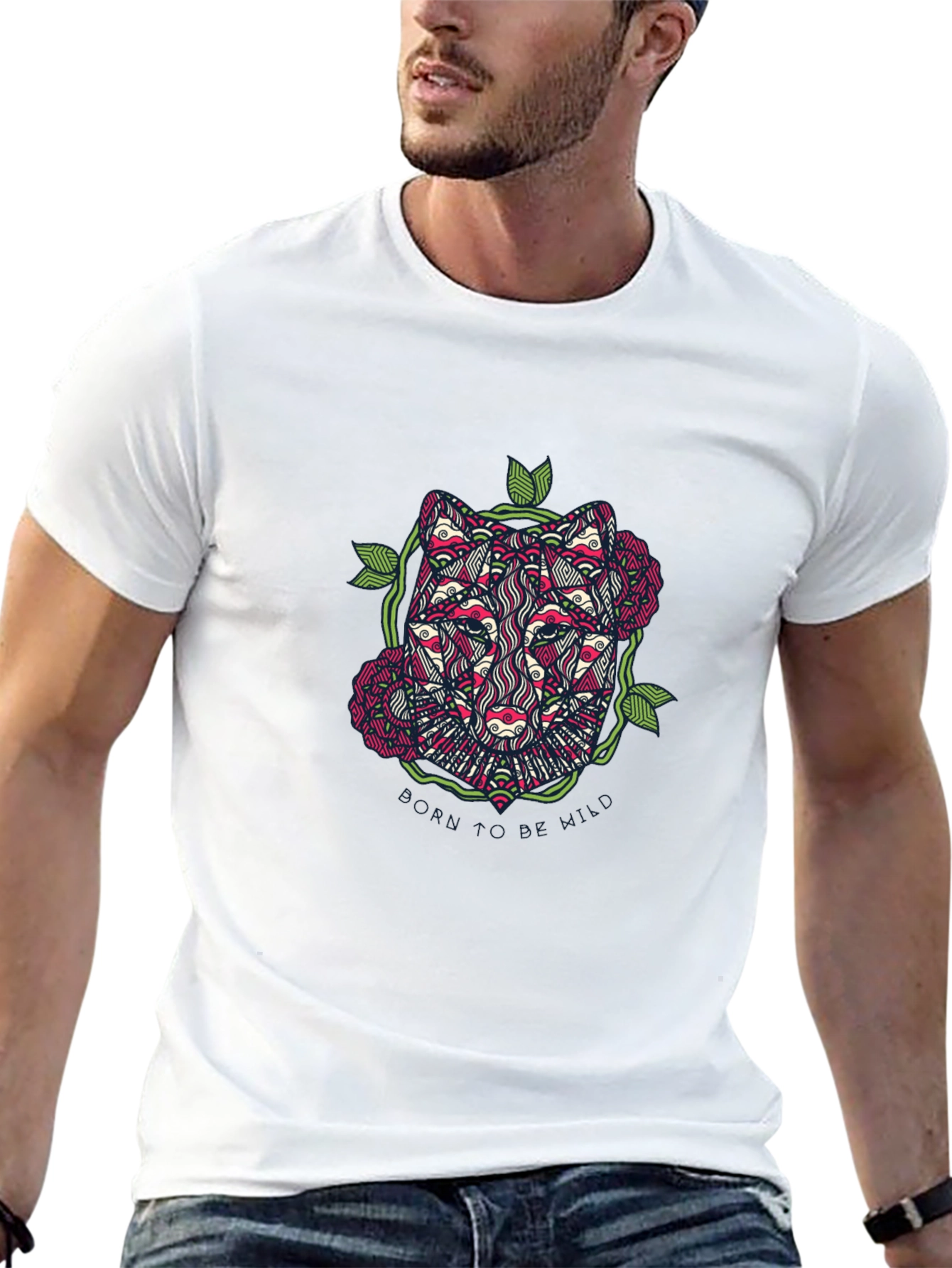 Wolf Floral Graphic Black T-Shirt