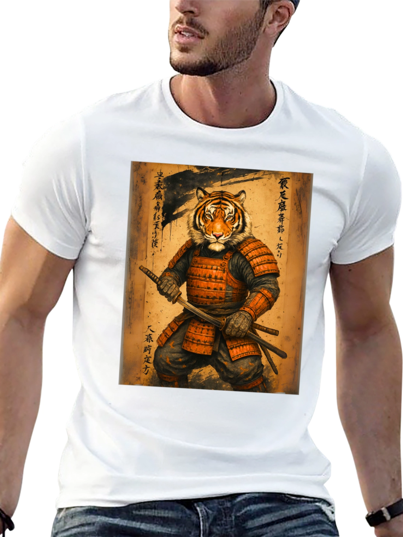 Samurai Tiger Graphic Tee - Unique Art Shirt