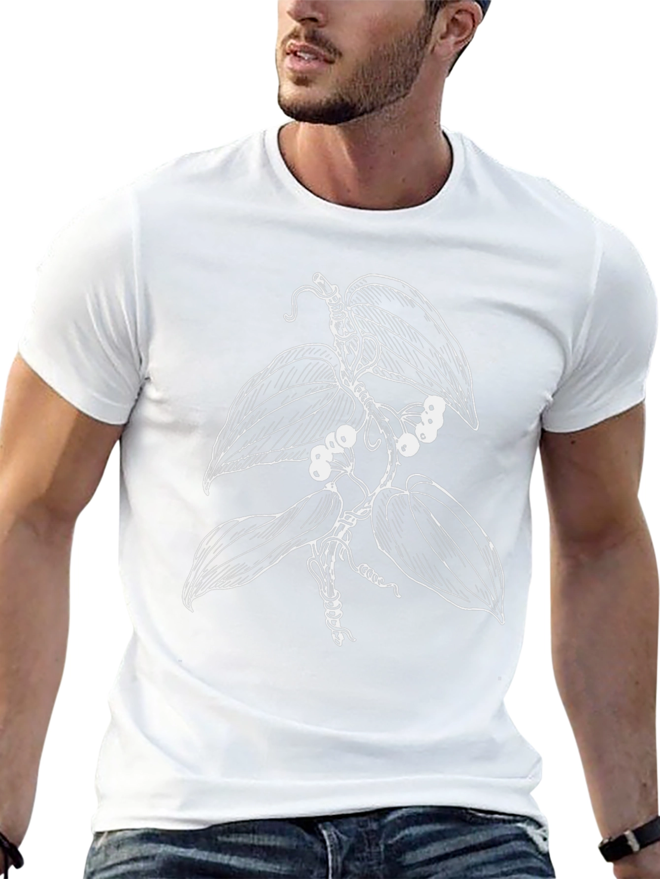 Botanical Vine Graphic Tee - Black Cotton T-Shirt