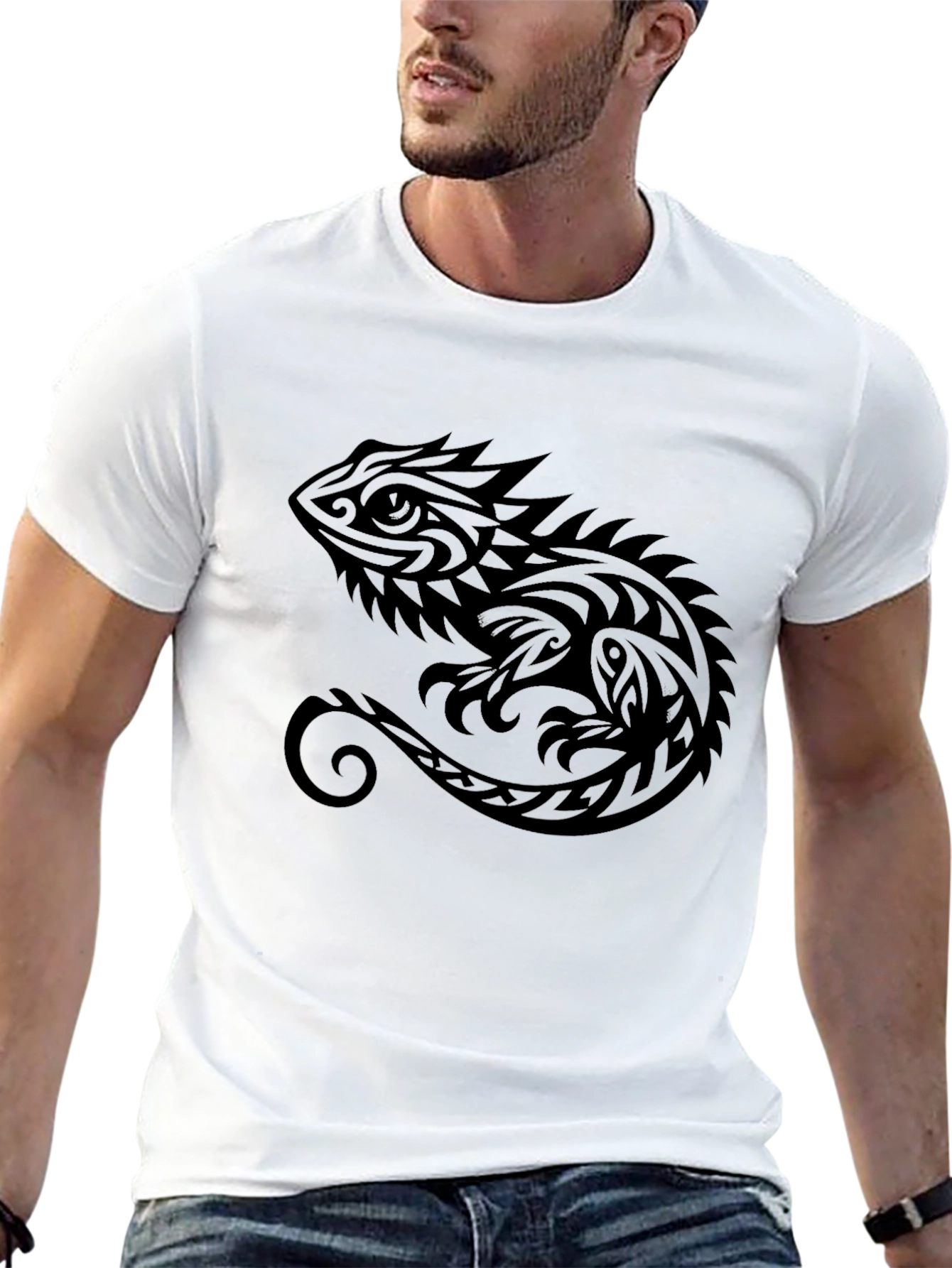 Tribal Lizard Graphic Tee - Stylish Mens Black T-Shirt