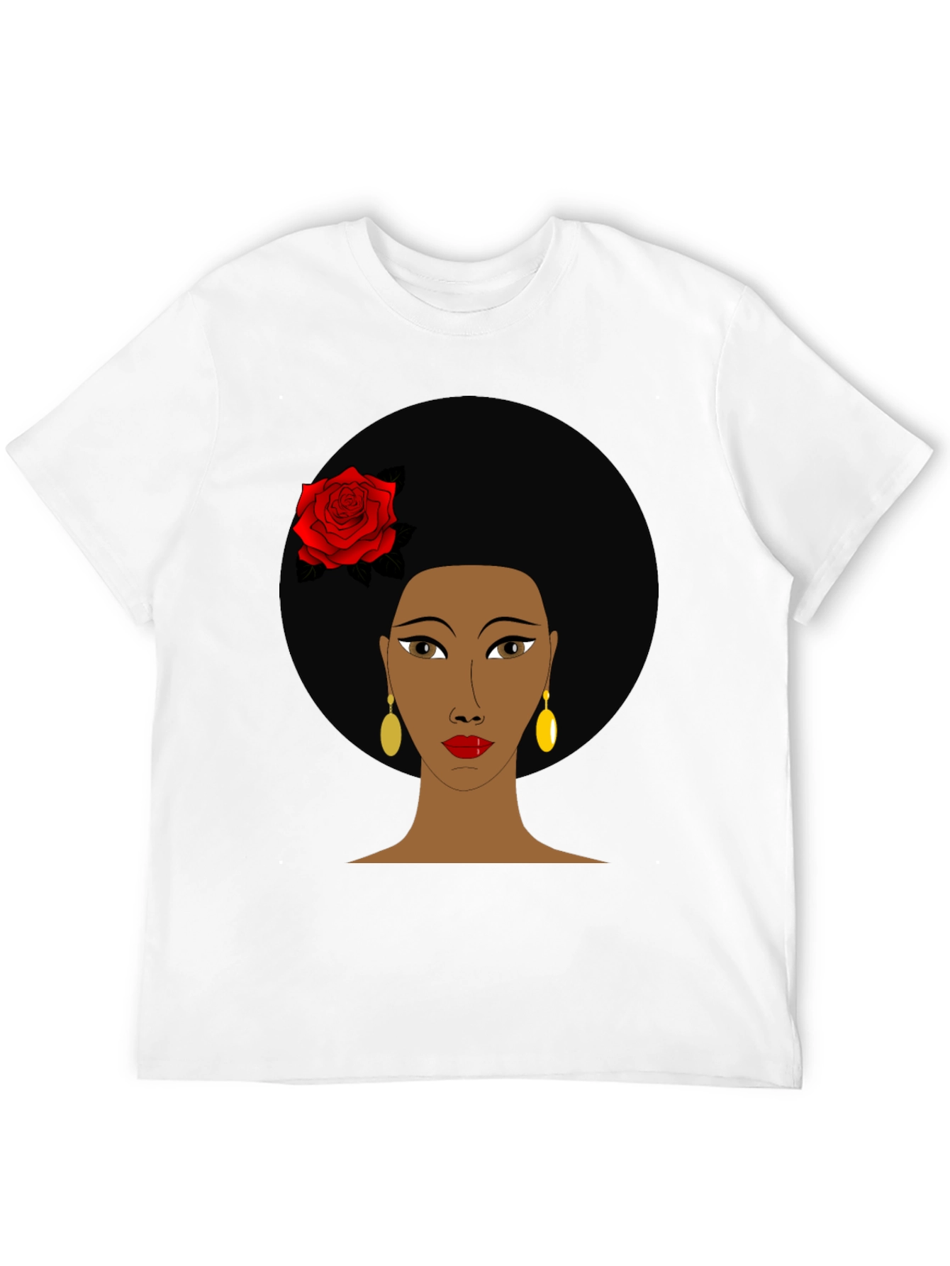 Afro Woman Rose Graphic Tee - Stylish Black T-Shirt