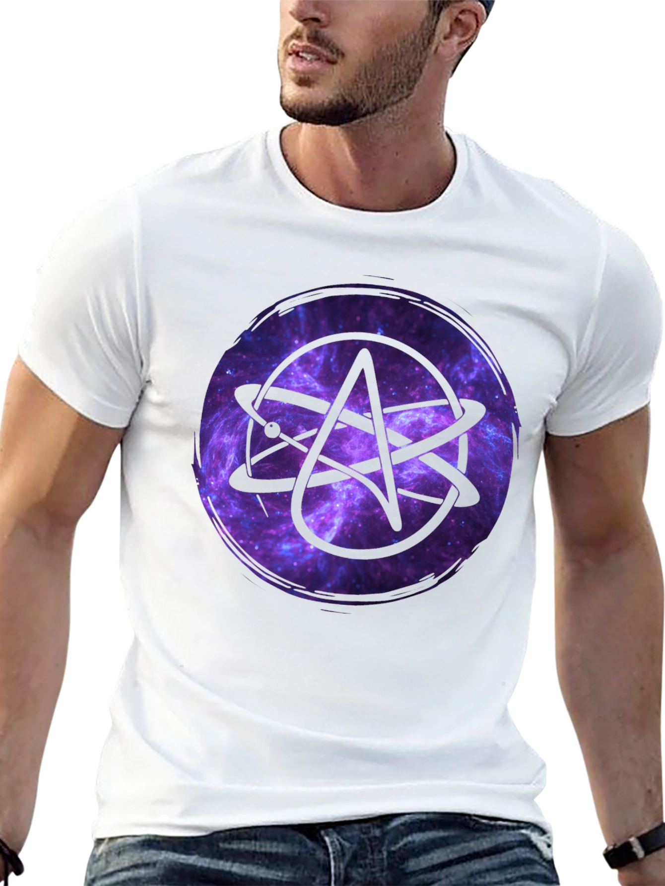 Atheist Atom Symbol Galaxy Graphic Black T-Shirt