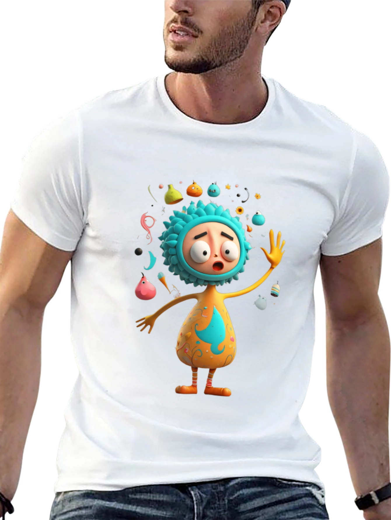 Cartoon Character Print Black T-Shirt