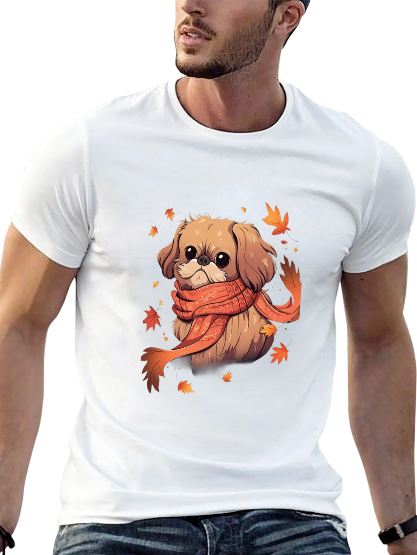 Autumn Puppy Tee: Cute Dog with Scarf Shirt