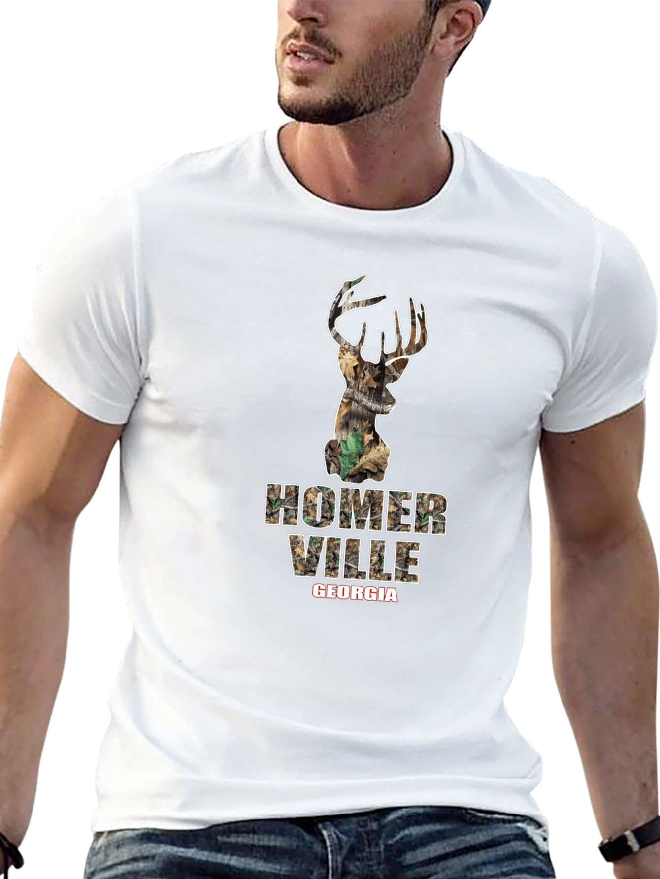 Homer Ville Georgia Camo Deer Black T-Shirt