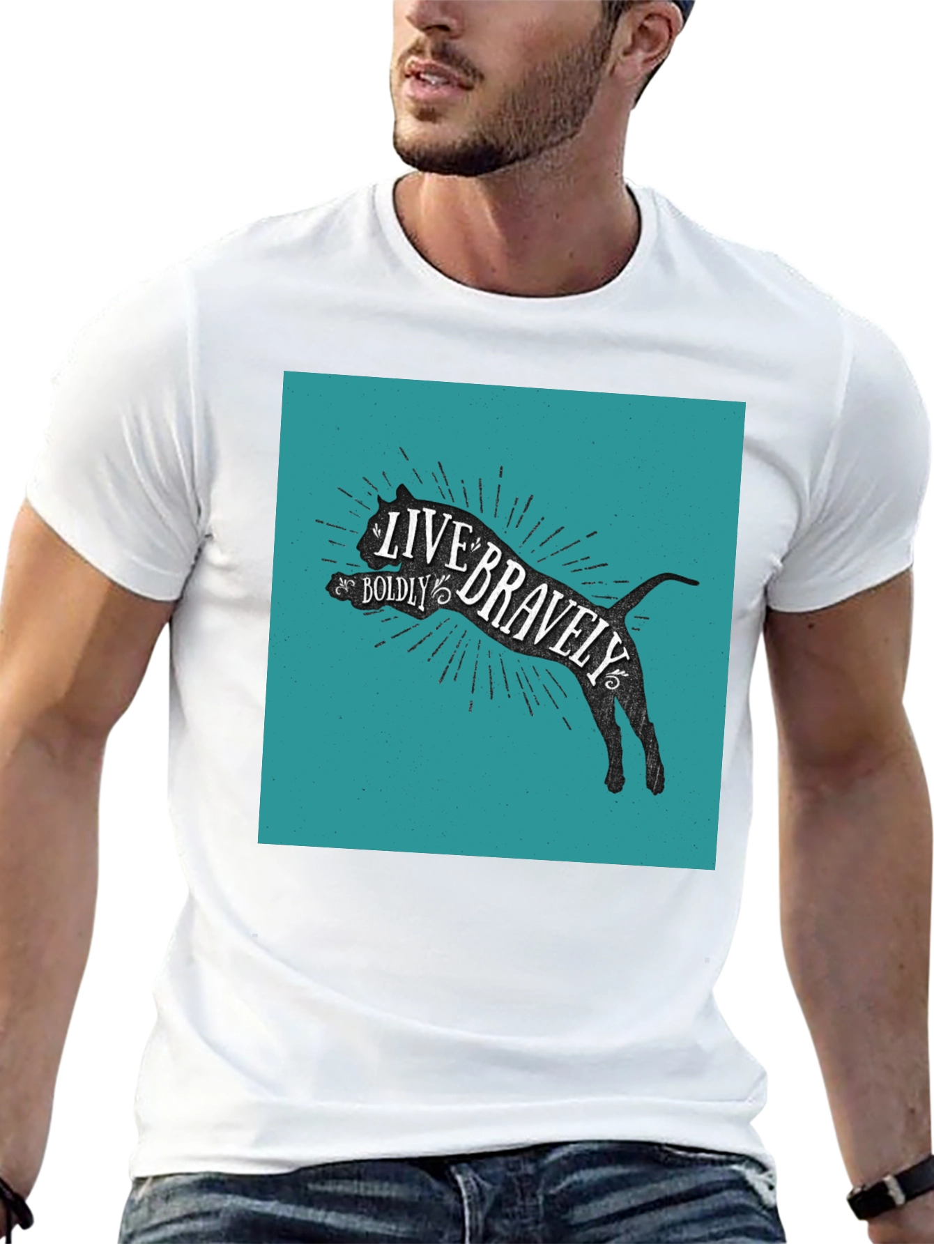 Live Bravely Cat Graphic Tee - Black Cotton Blend