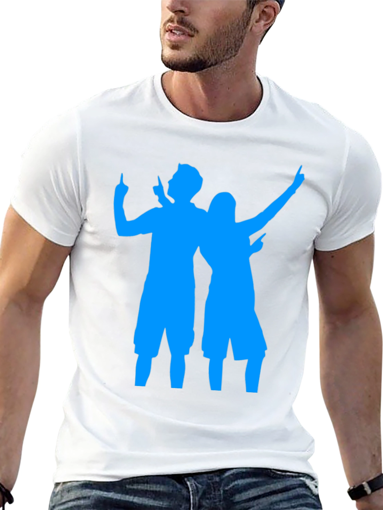 Fun Black Tee with Blue Silhouette Design