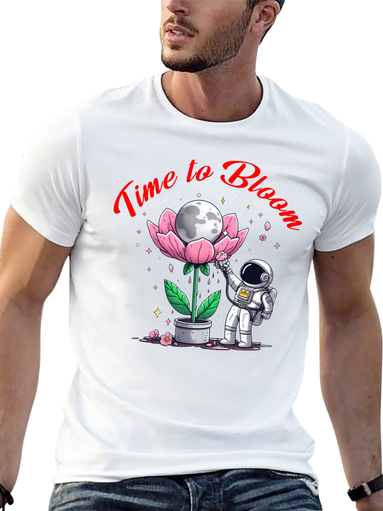 Time to Bloom T-Shirt - Astronaut Moon Flower Tee