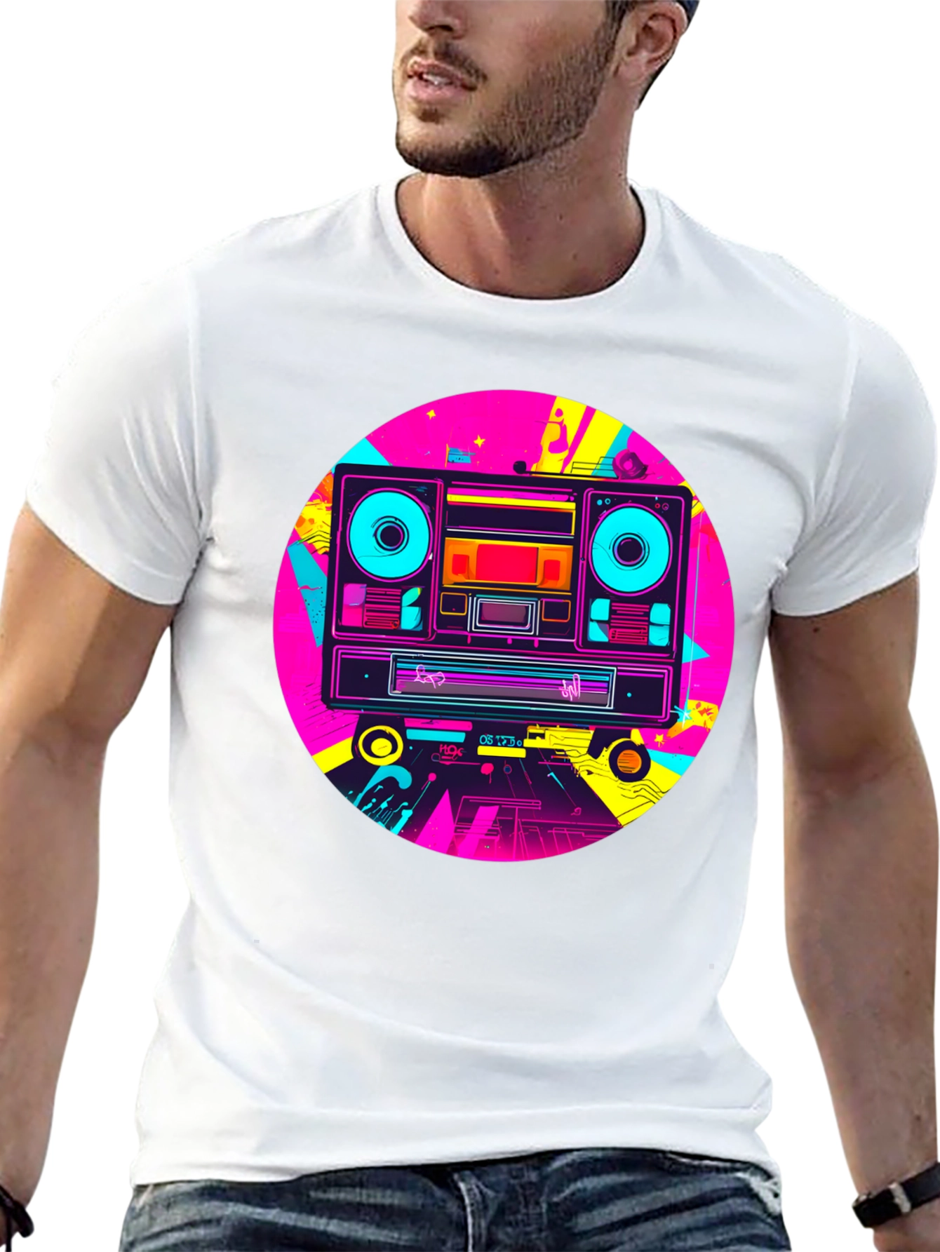 Retro Boombox Graphic T-Shirt - Black