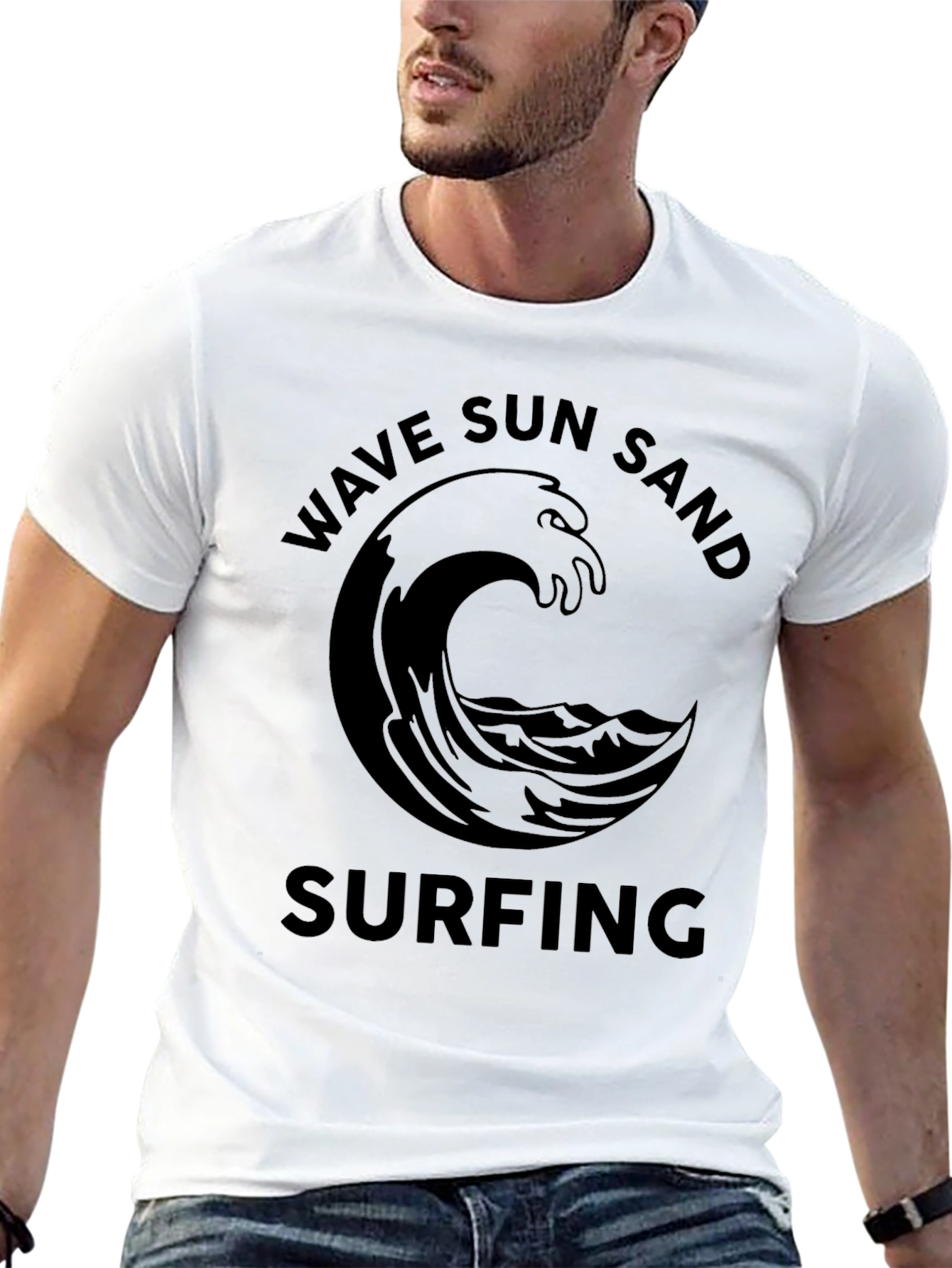 Wave Sun Sand Surfing Black Graphic Tee