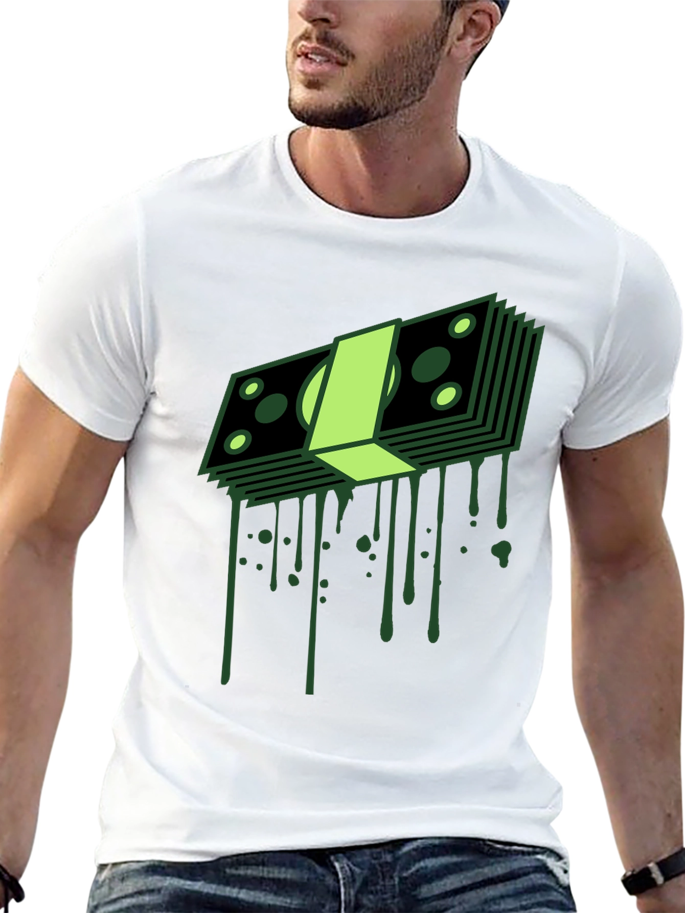 Dripping Money Graphic Tee - Black Cotton Blend