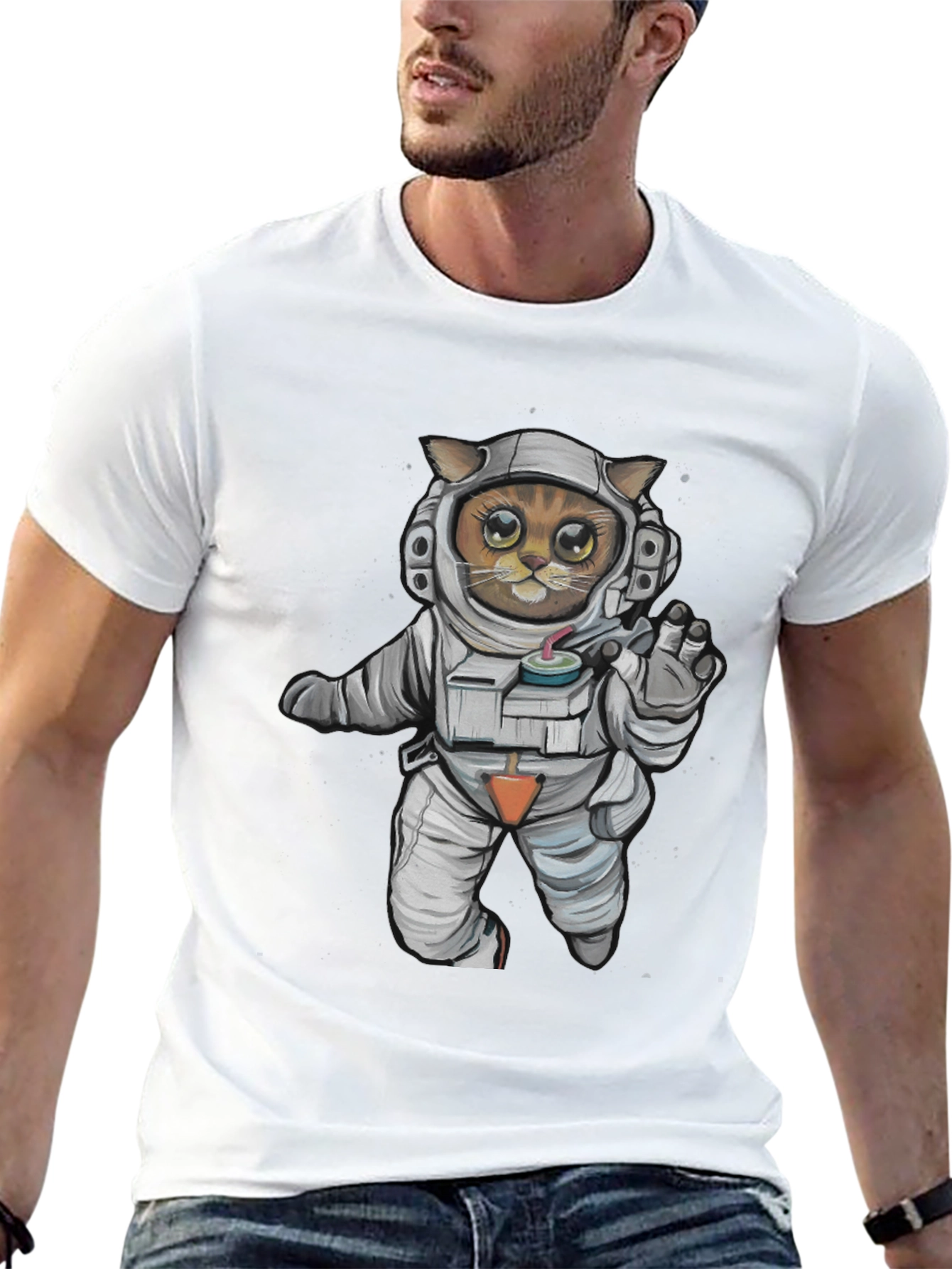 Astronaut Cat Graphic Tee - Black