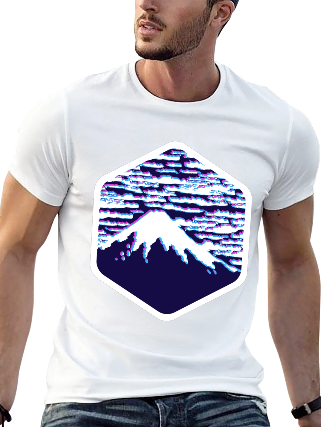 Abstract Mountain Hex Graphic Tee - Black