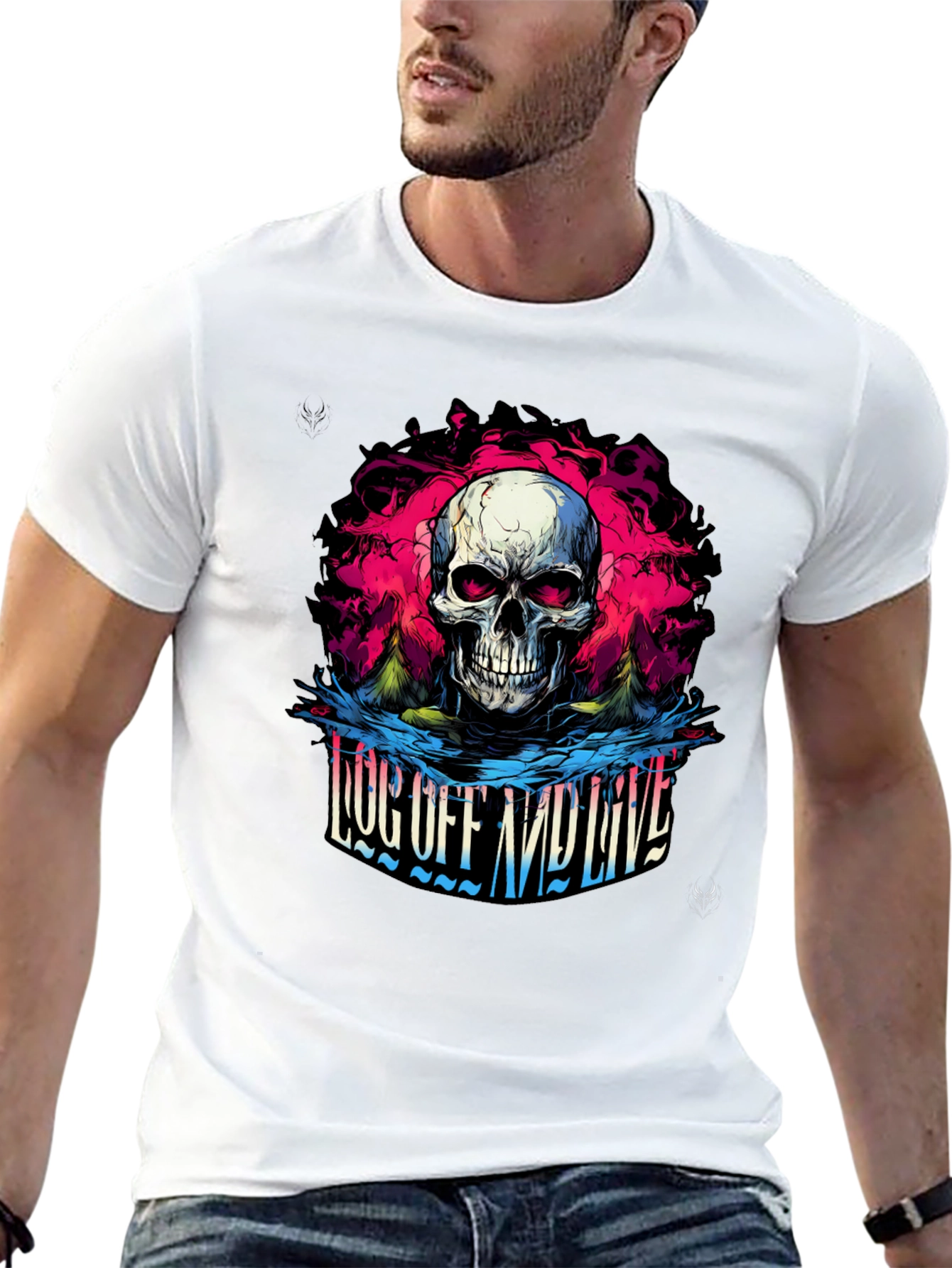 Skull Log Off And Live Graphic Black T-Shirt