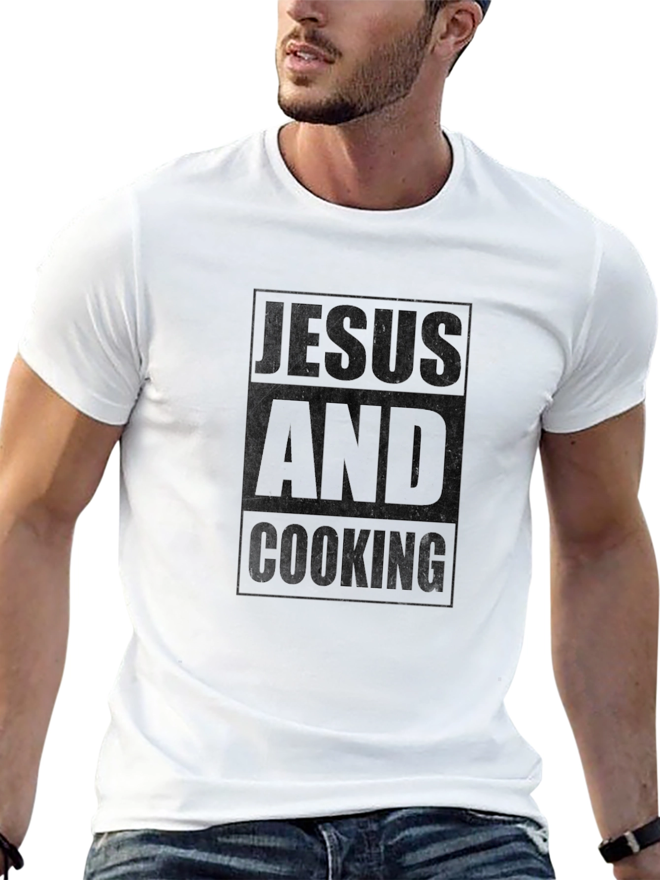 Jesus And Cooking Black Graphic T-Shirt