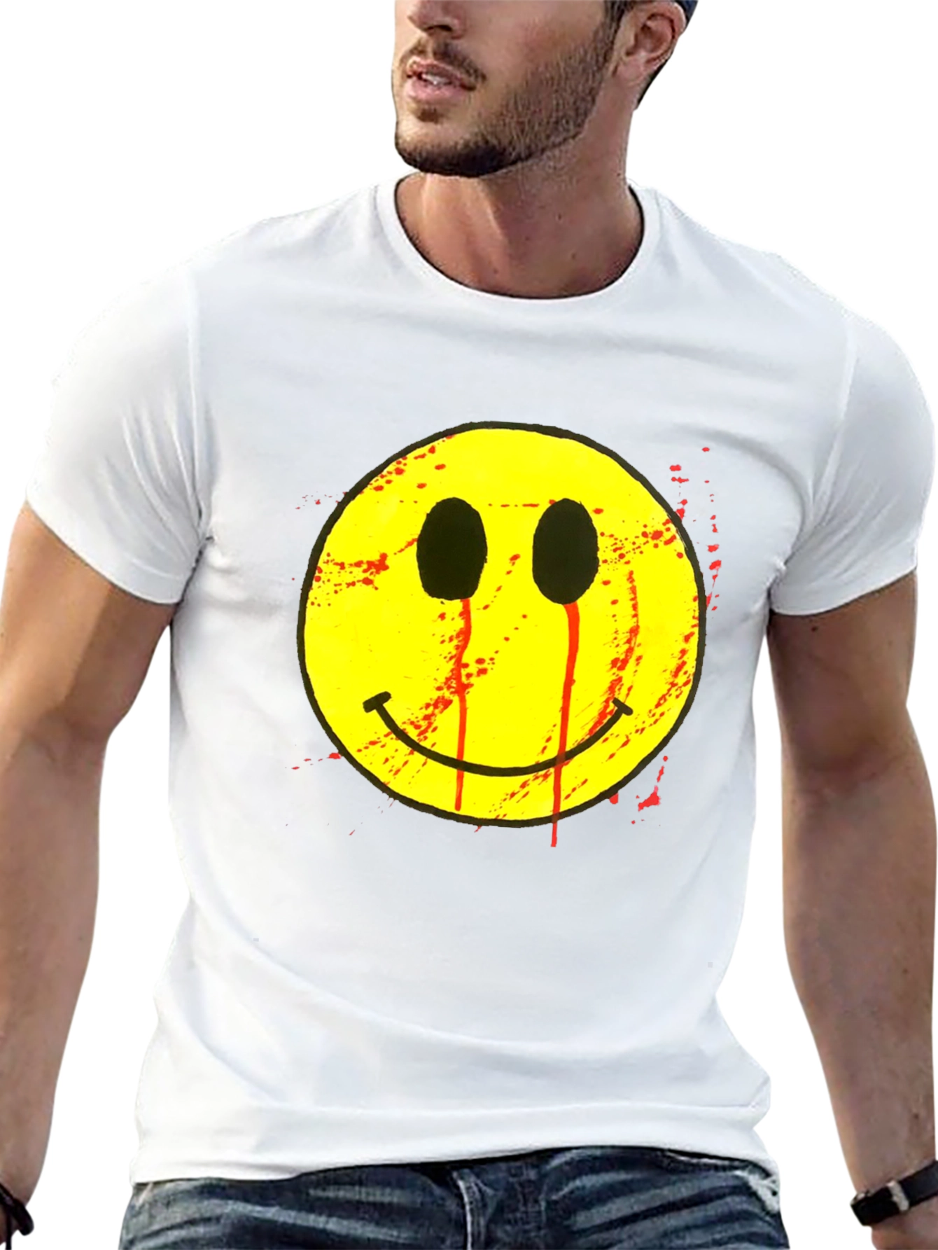 Bleeding Smiley Face Graphic T-Shirt - Black