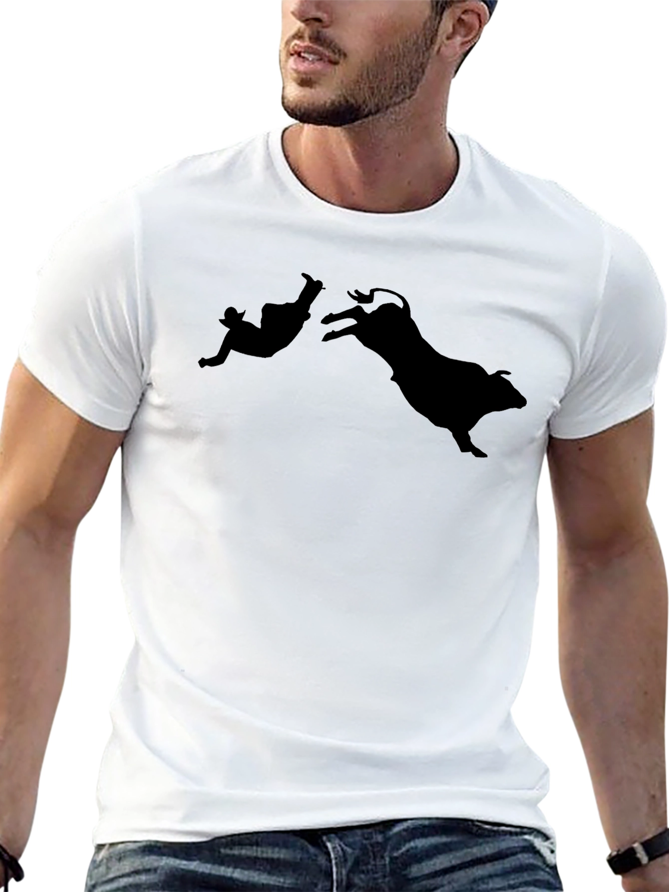 Bull Riding Silhouette Black T-Shirt