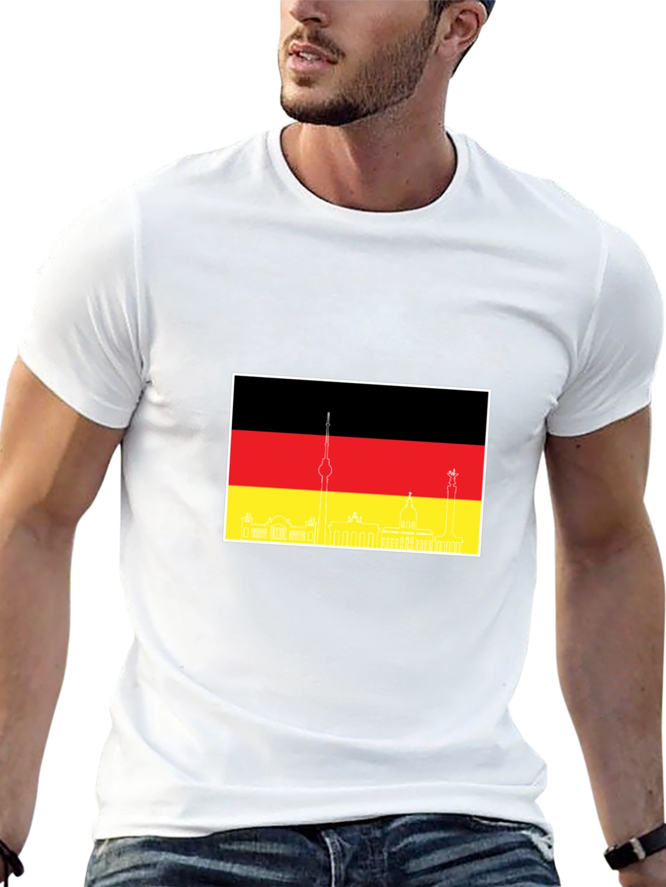 Berlin Skyline German Flag Mens Black T-Shirt