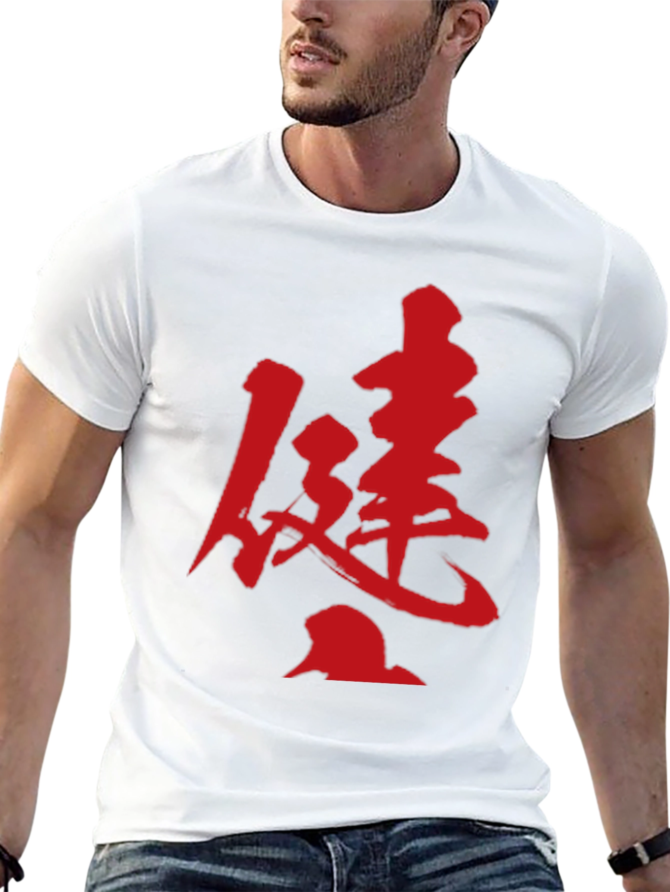 Kanji Print T-Shirt - Bold Red Design on Black