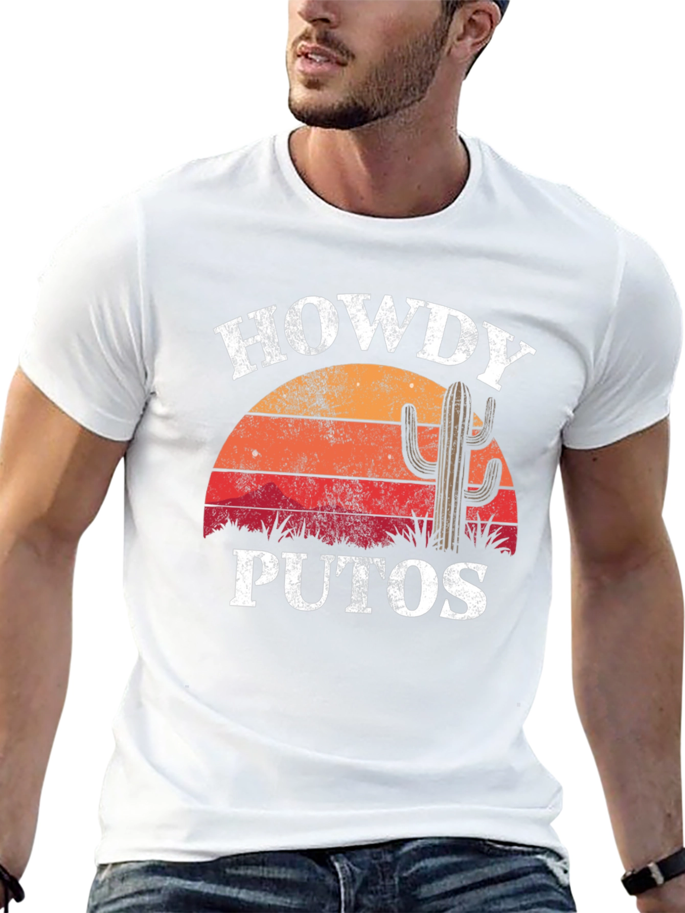 Howdy Puto T-Shirt: Retro Sunset Cactus Graphic Tee